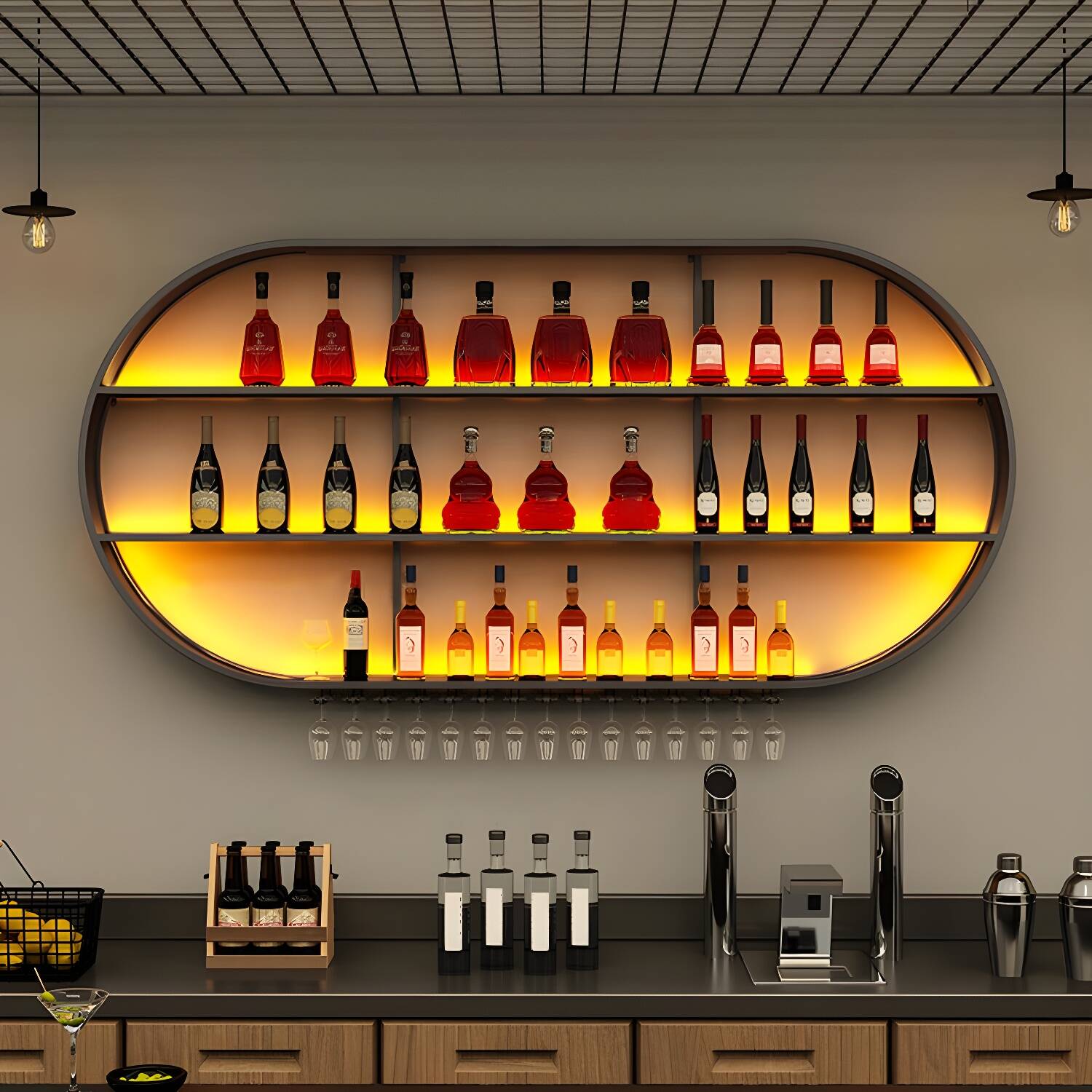 Iron Wine Shelf Modern Style Wall Mounted Wine Holder Rack with Shelf