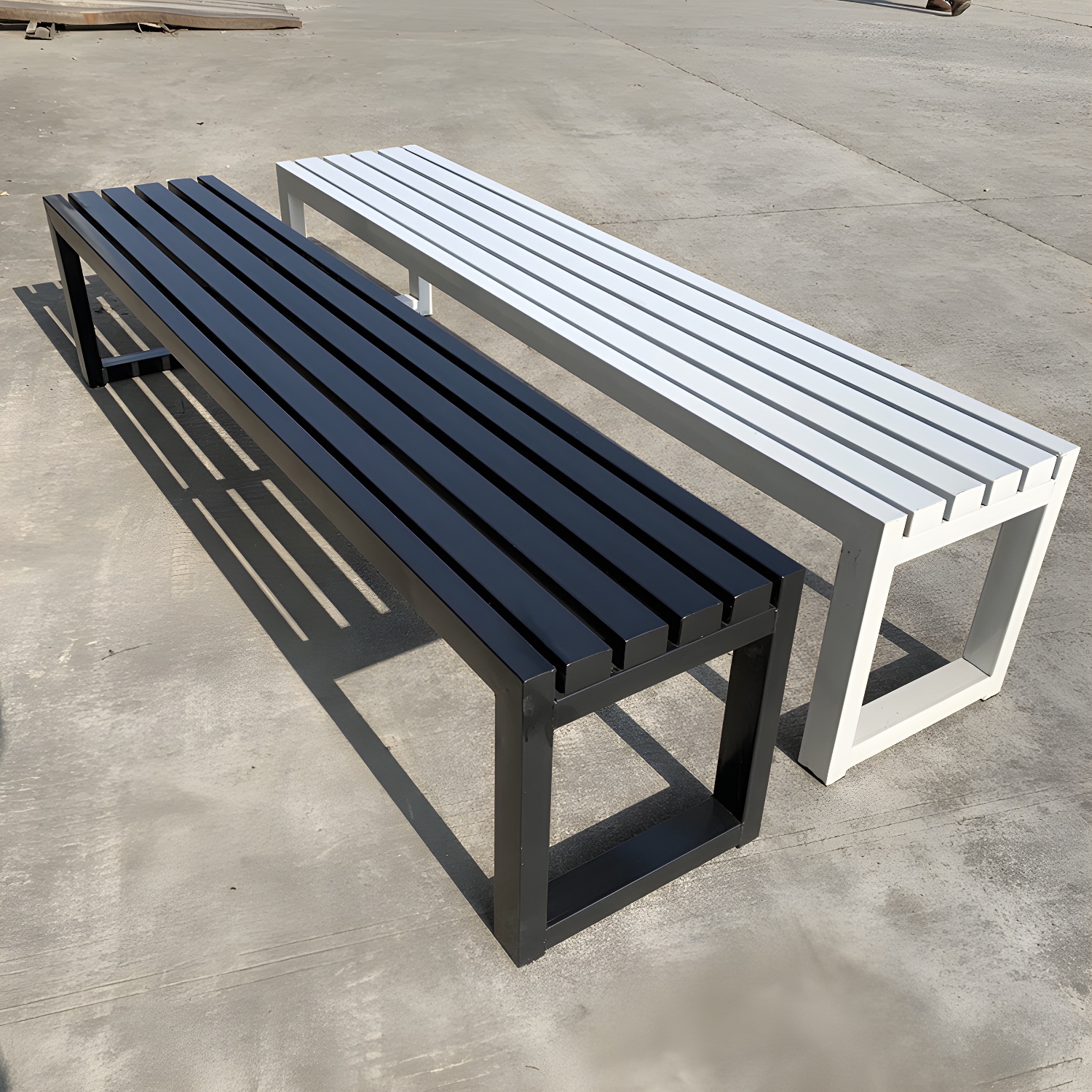 Contemporary Armless Outdoor Bench White/Black Metal Frame Park Bench