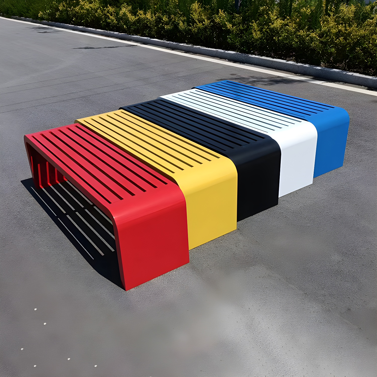 Industrial Style Outdoor Bench Metal Frame Park Bench without Back