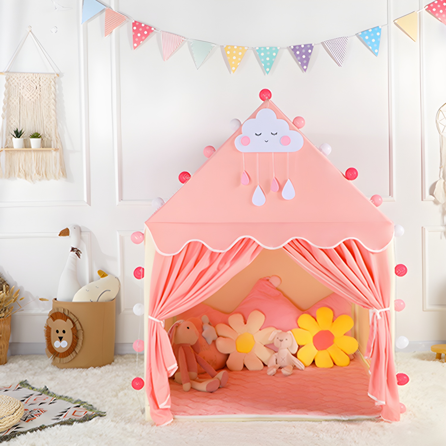 Large Space Play Houses Contemporary Play Home with Led Lights for 3-8 Years Old