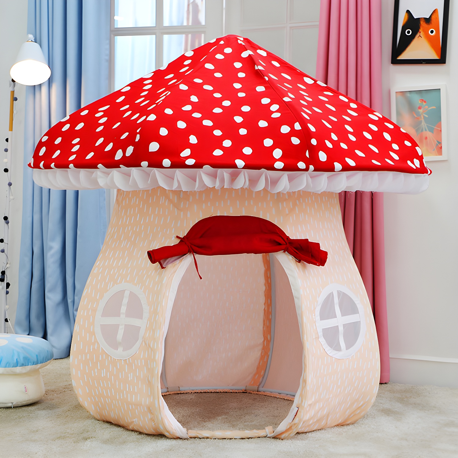Red Toddler Party Play Tent Red Mushroom Kids Play Tents with 2 Windows