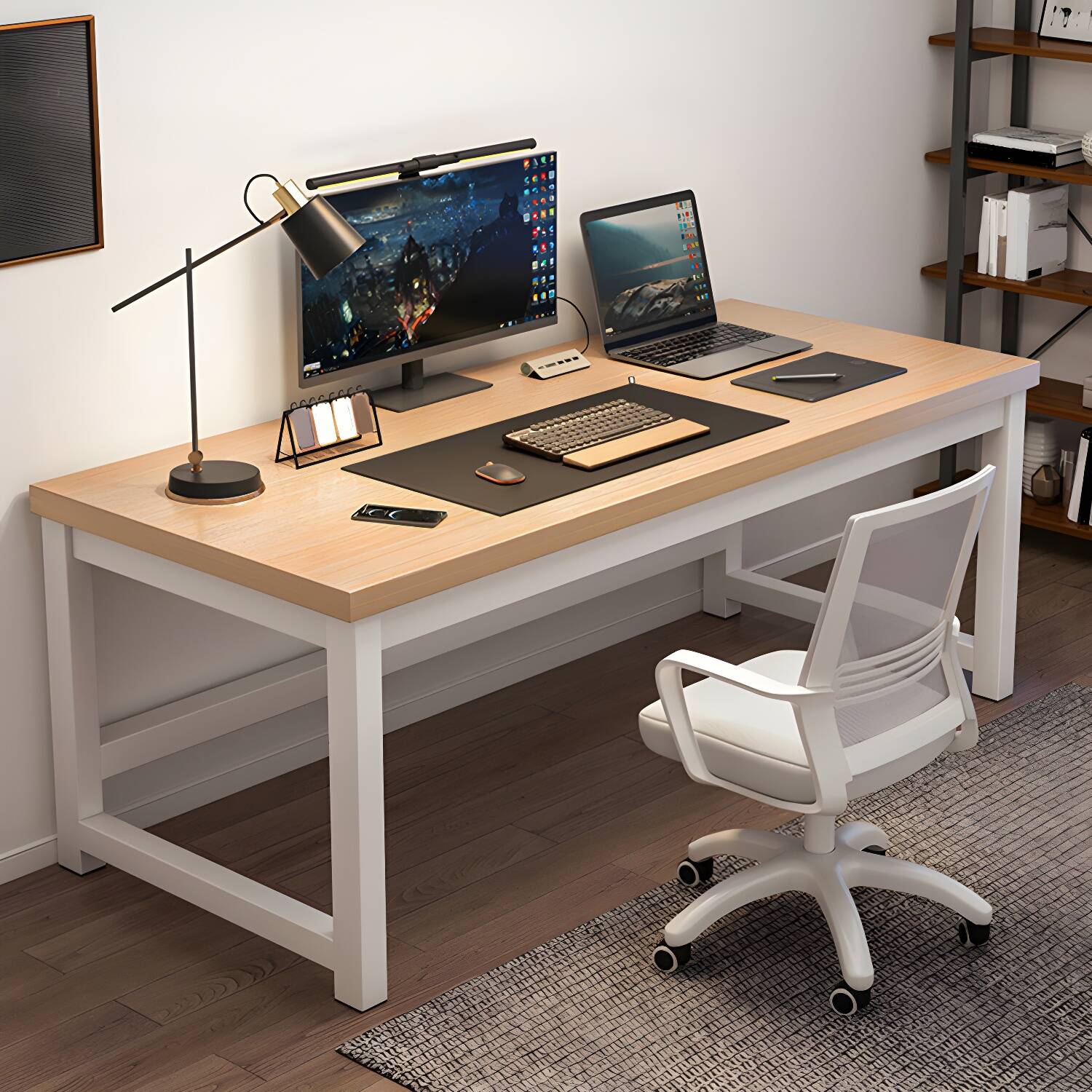 Wooden Rectangular Computer Desk Modern 29.13" Tall Gaming Desk with Steel Legs