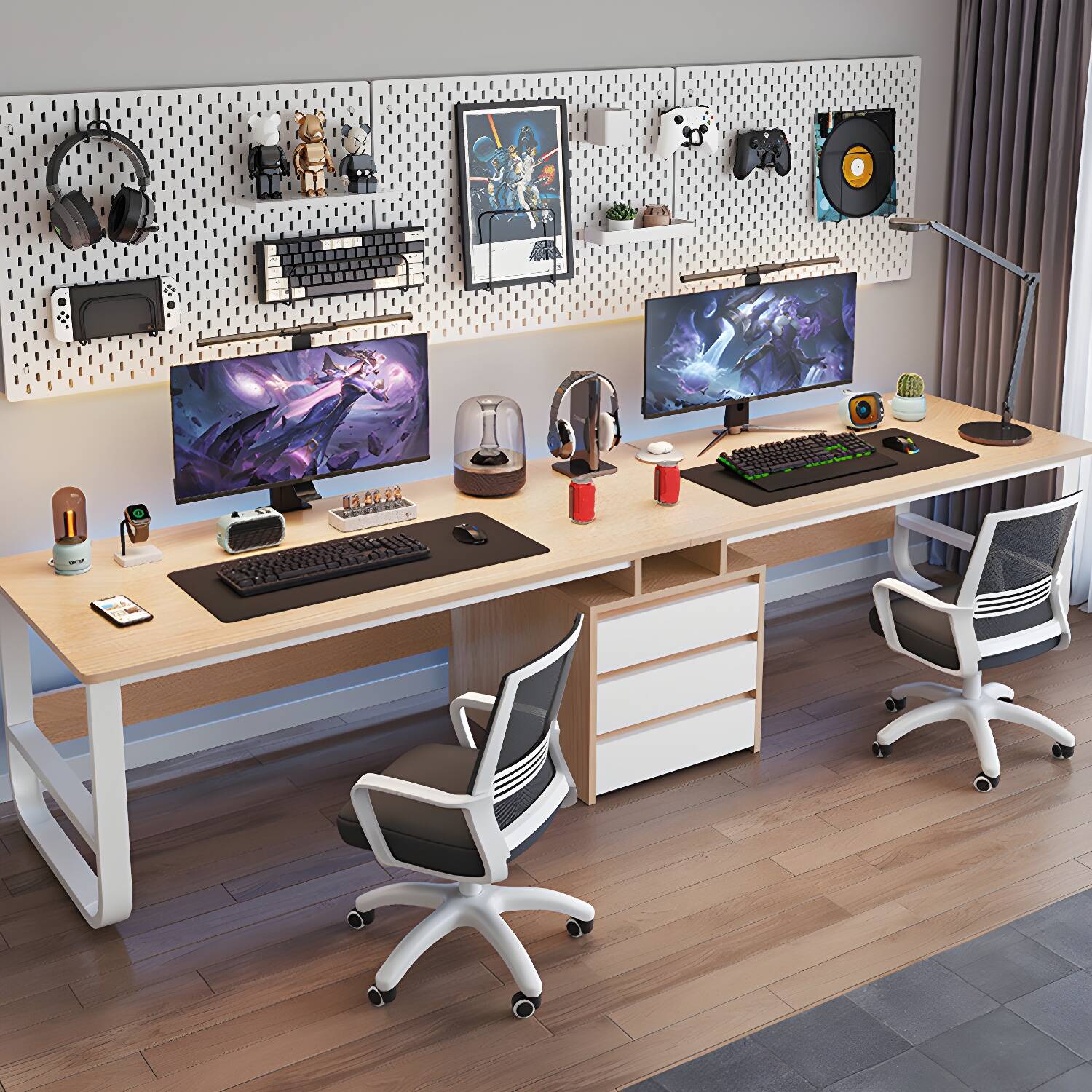 Modern Style Wood Office Desk Rectangular Shape Computer Desk with 2-Legs for Home