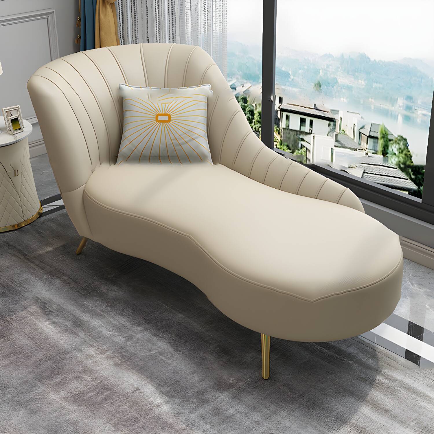 Modern Leather Chaise Lounge Upholstered Lounge with Flared Arms for Bedroom