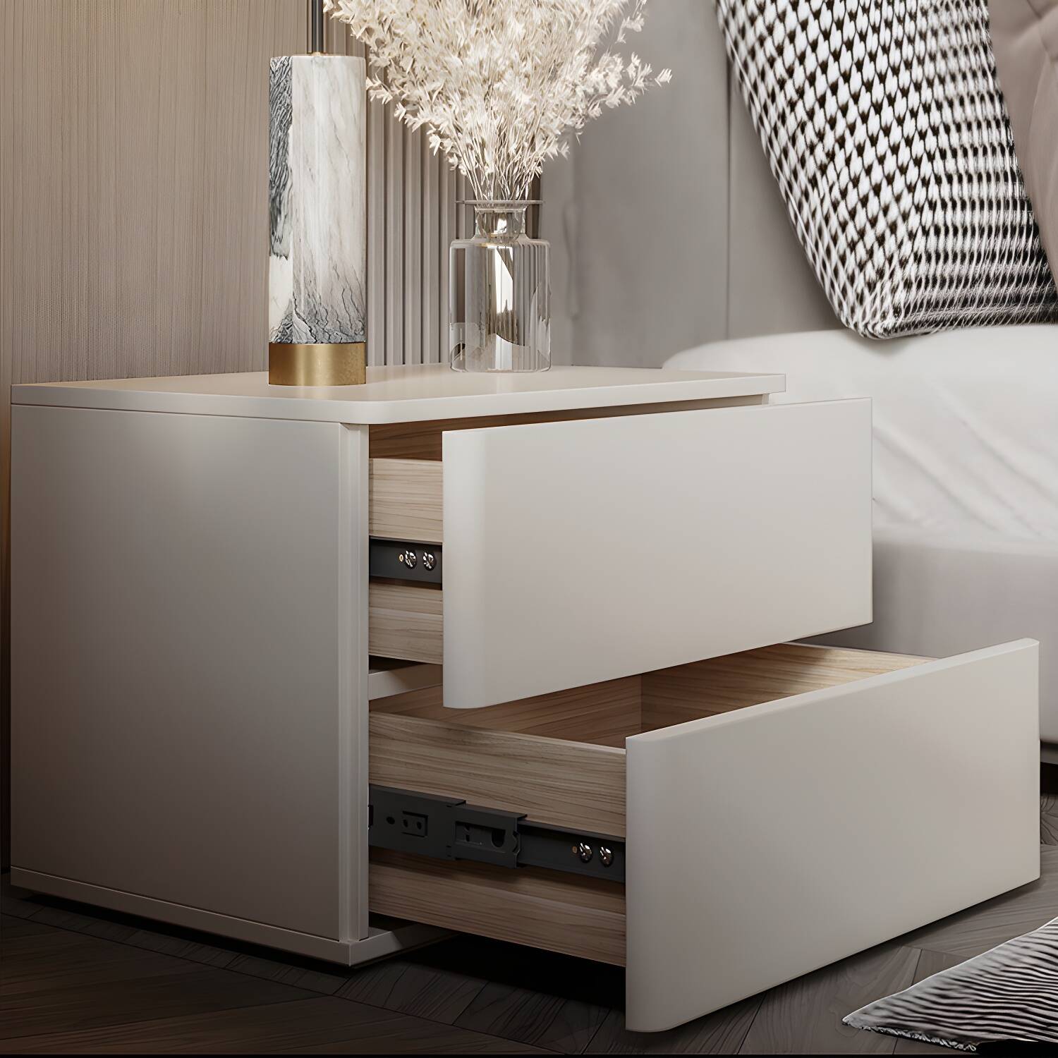 Faux Wood Bedside Cabinet Contemporary Bed Nightstand with 2-Drawer