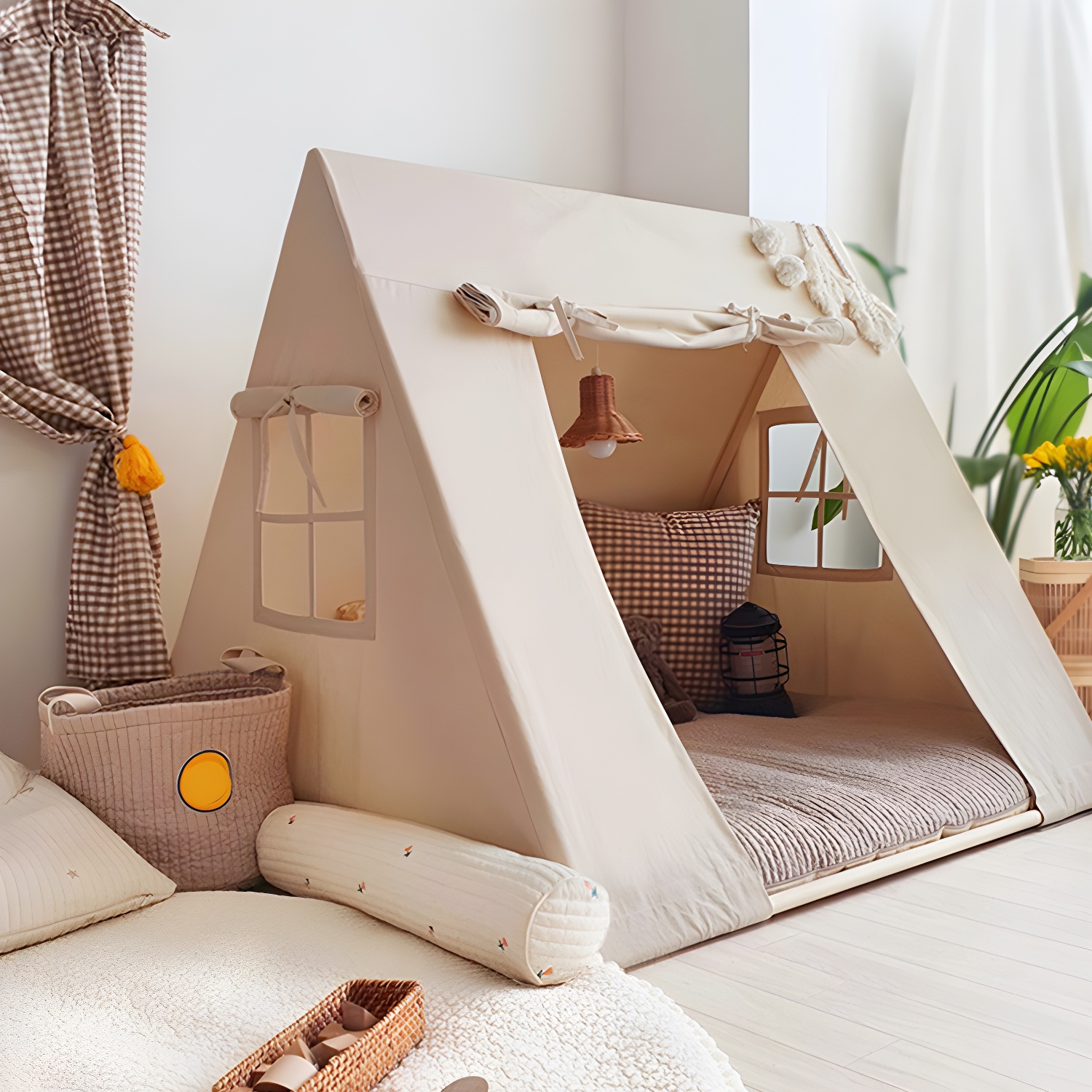 Cloth Triangular Play Tent Home Indoor Boys Girls Triangular Play Tent