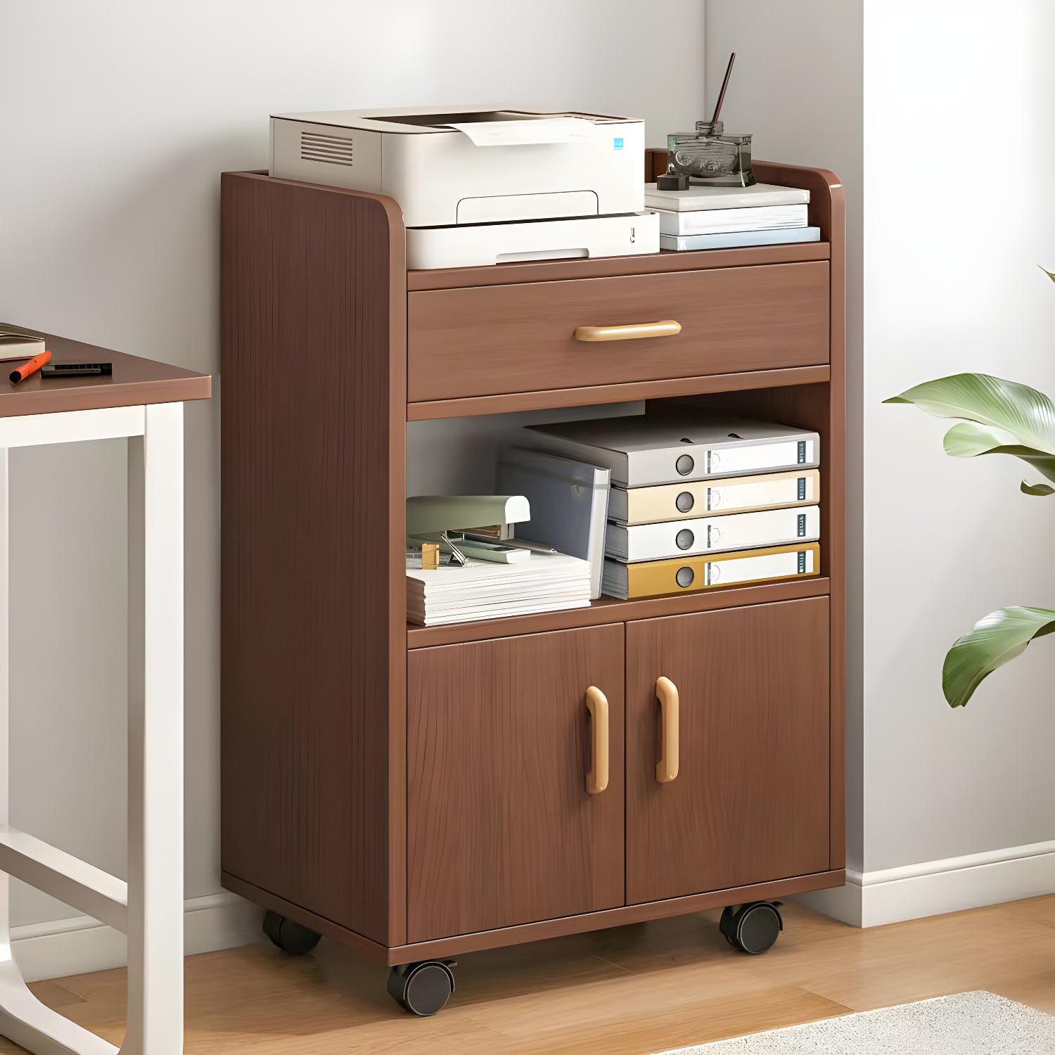 Modern Cabinet Wood Drawers Storage Shelves Filing Cabinet with Wheels