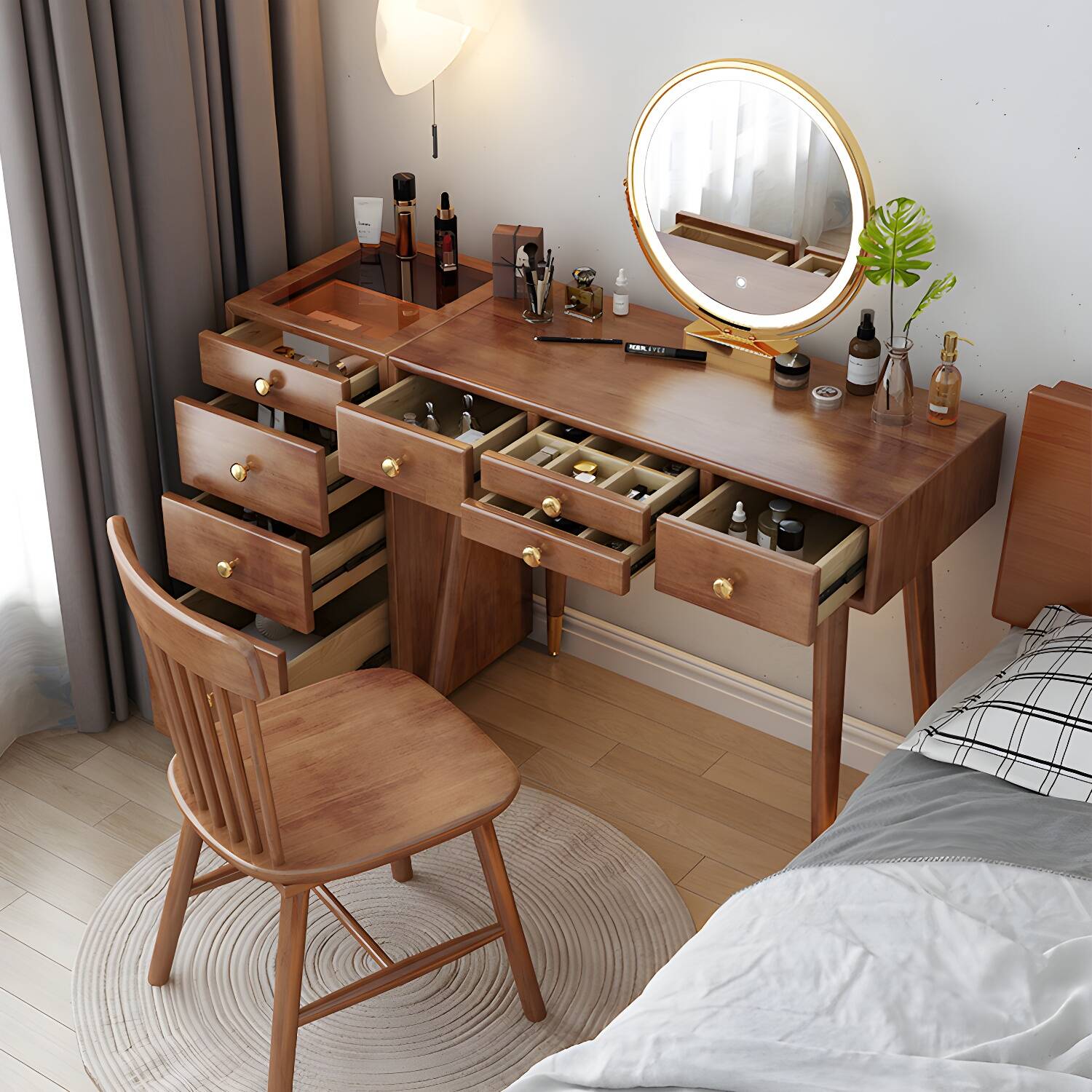 Scandinavian Dressing Table with Drawers Solid Wood Makeup Counter