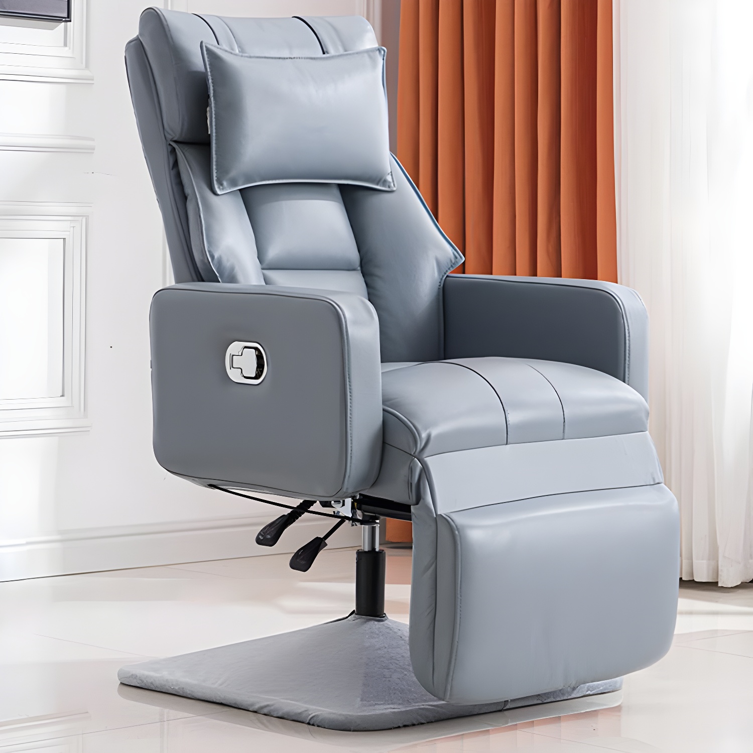Manual-Handle Swivel Standard Recliner Solid Colour Faux Leather Recliner Chair