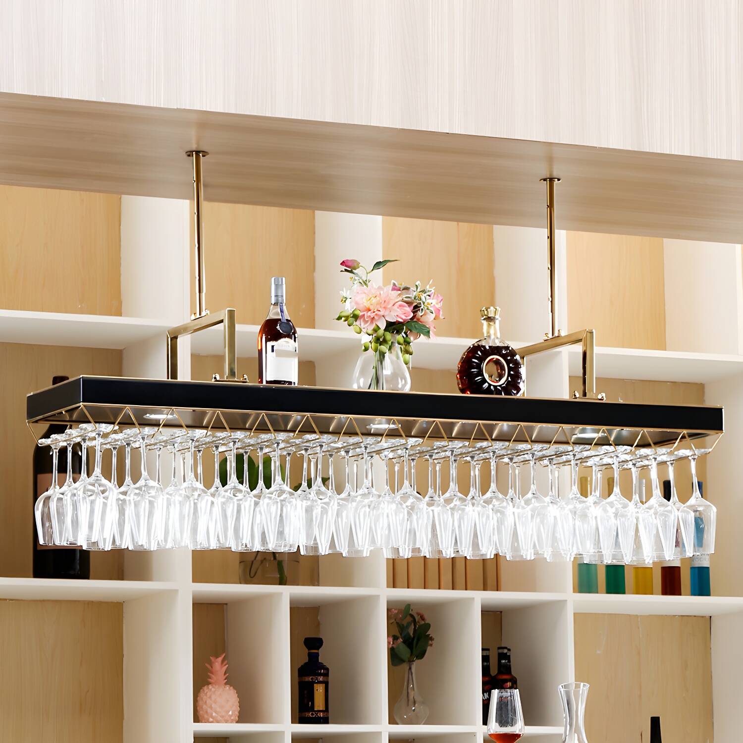 Glam Hanging Wine Rack Kitchen Metal Wine Bottle & Glass Rack