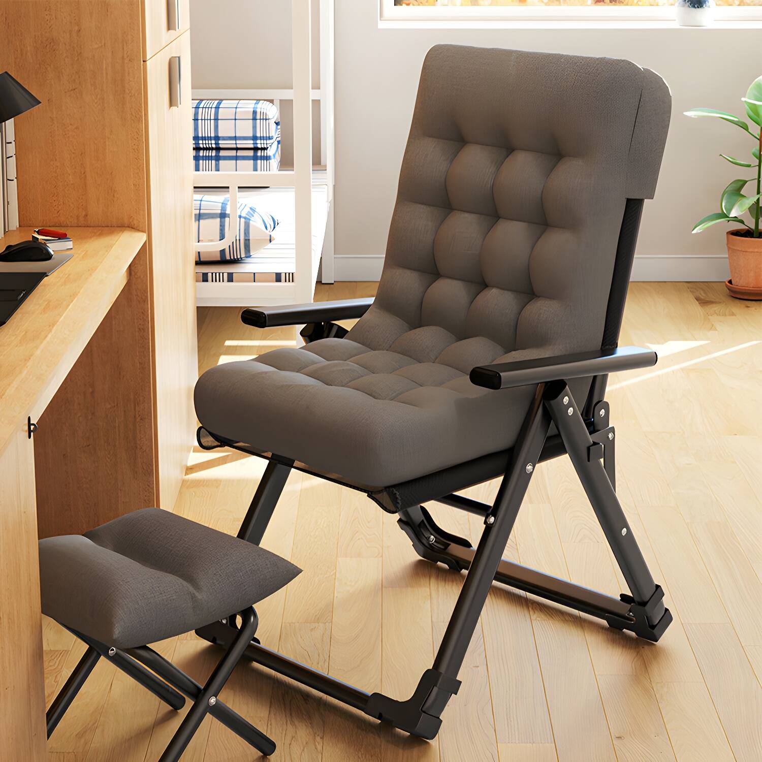 Modern Metal Frame Recliner Foldable Recliner Chair with Position Lock