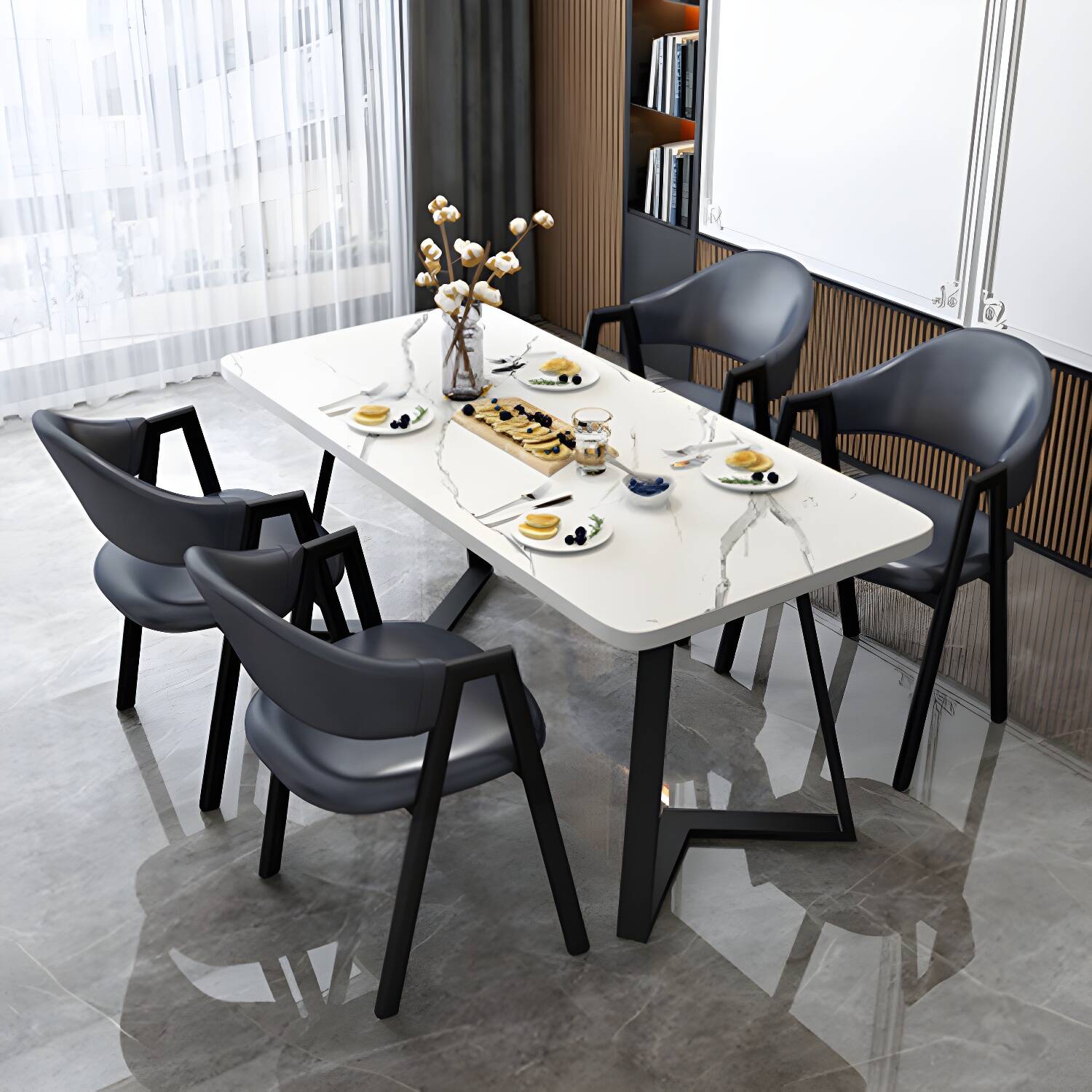 Modern Wood Dining Table Set 5 Pcs Dining Room Furniture Set