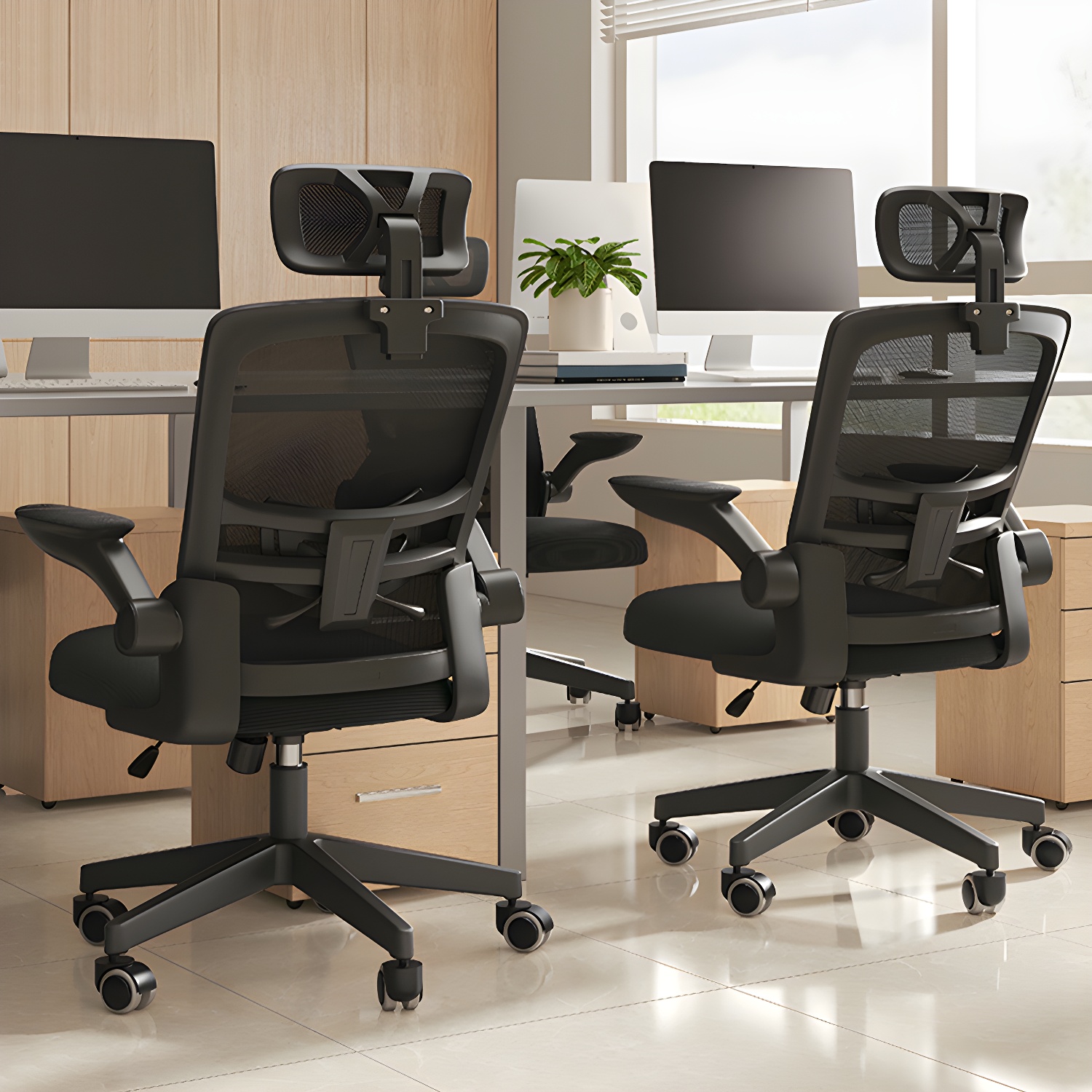 Modern Adjustable Arms Office Chair Mesh-back Desk Chair for Office