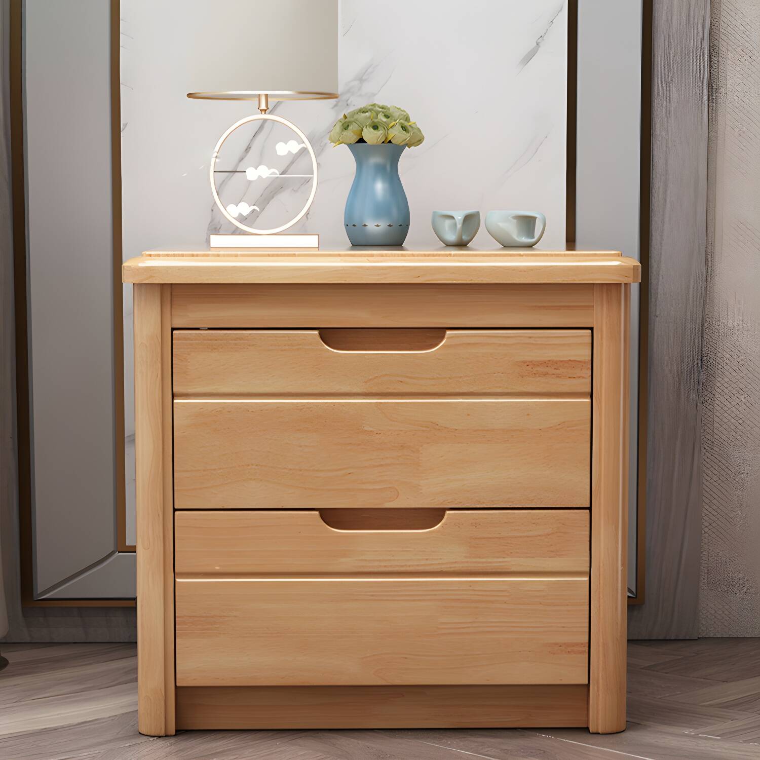 Solid Wood Accent Table Nightstand Modern Nightstand with Drawers
