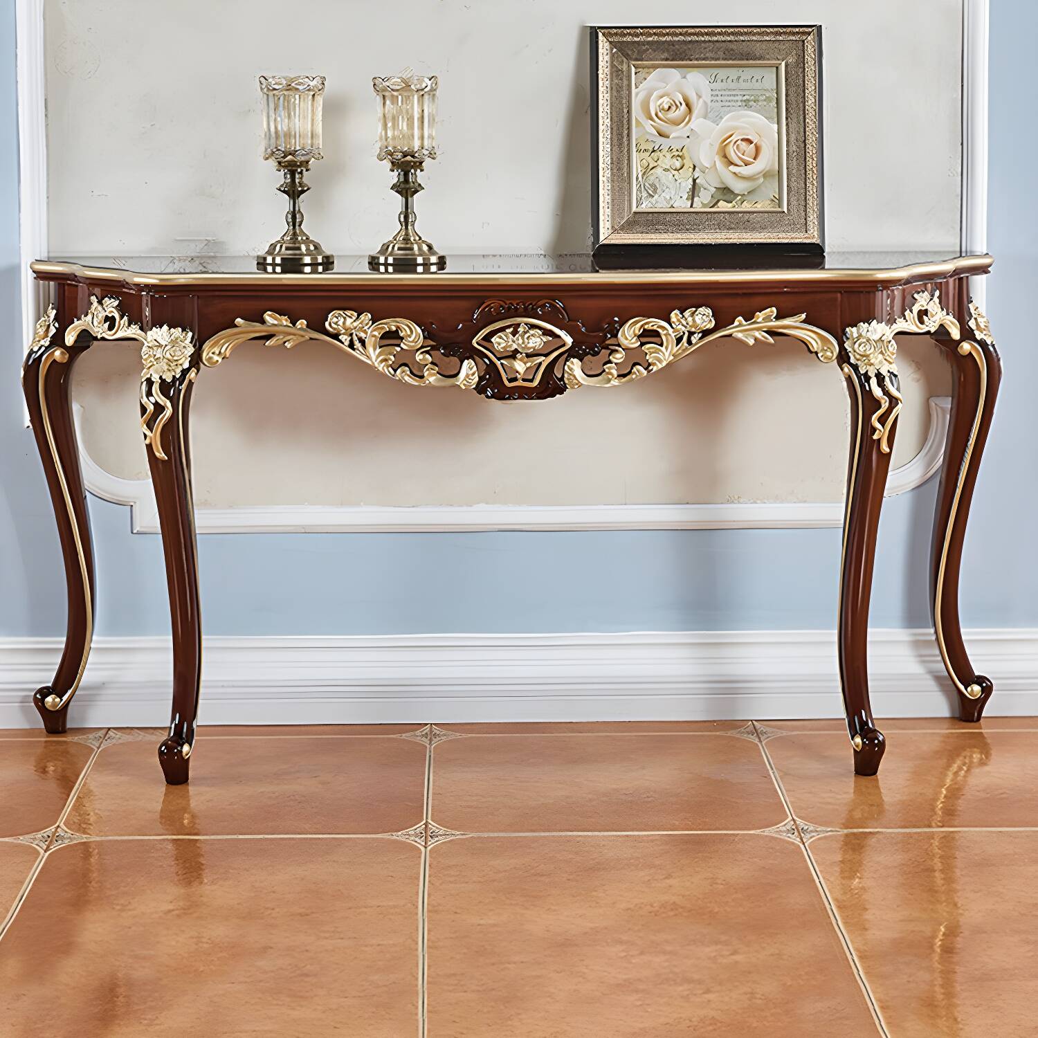 Free Form Shape Contemporary Console Table Console Sofa Table in Brown