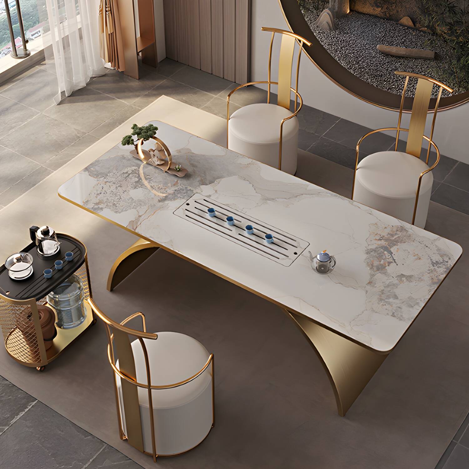 Light Luxury Home Writing Table Rectangular Stainless Steel Legs Office Desk