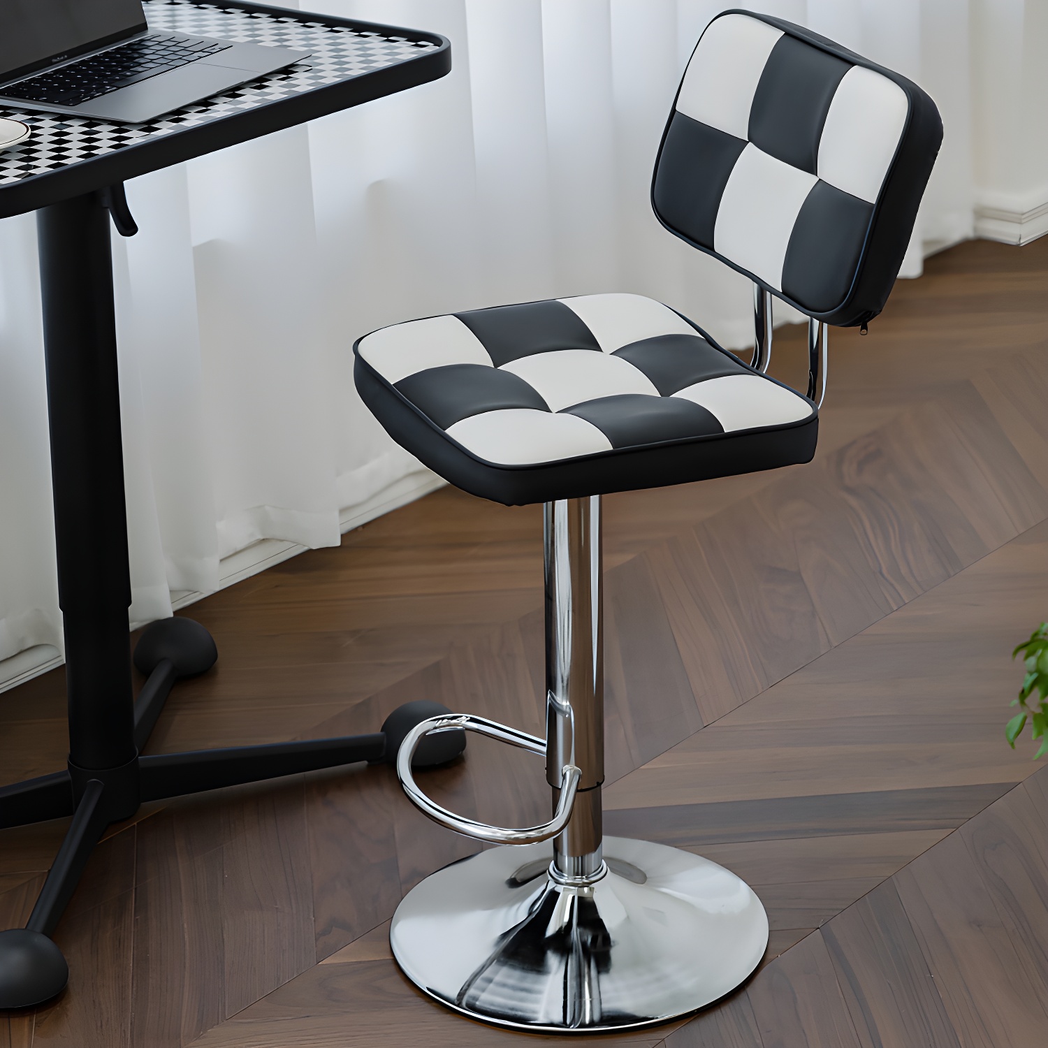 Contemporary Adjustable Height Swivel Upholstered Bar Stool with Footrest