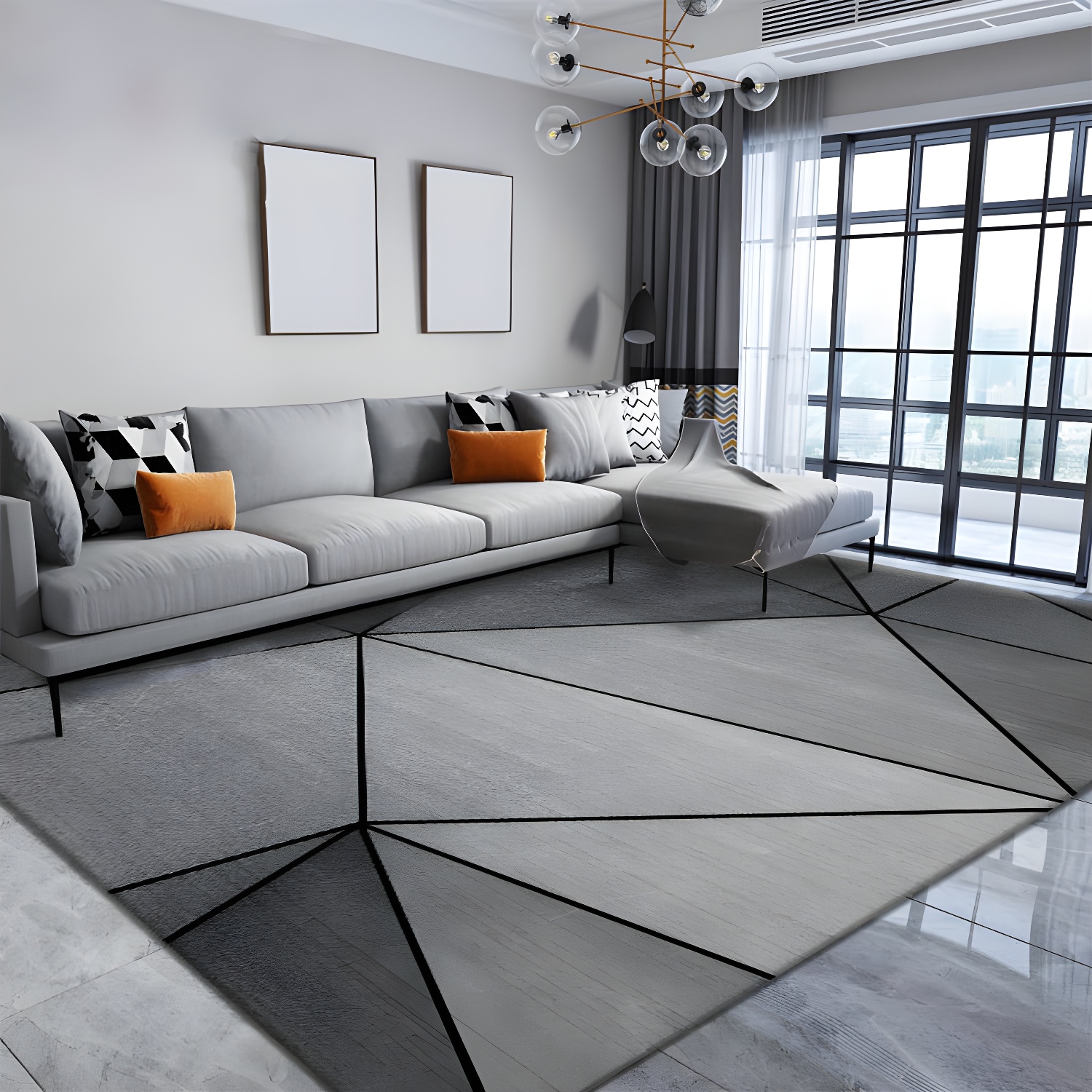 Simple Geometric Rug Indoor Polyester Rug Easy Clean Rug for Living Room and Bedroom