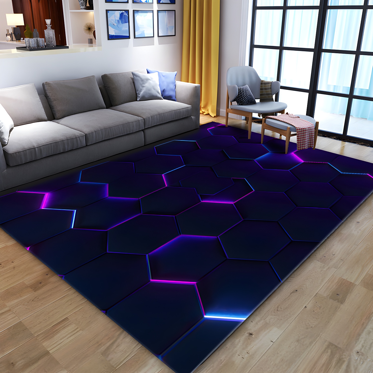 3D Visual Printing Rug Polyester Indoor Rug Non-slip Carpet for Living Room and Bedroom