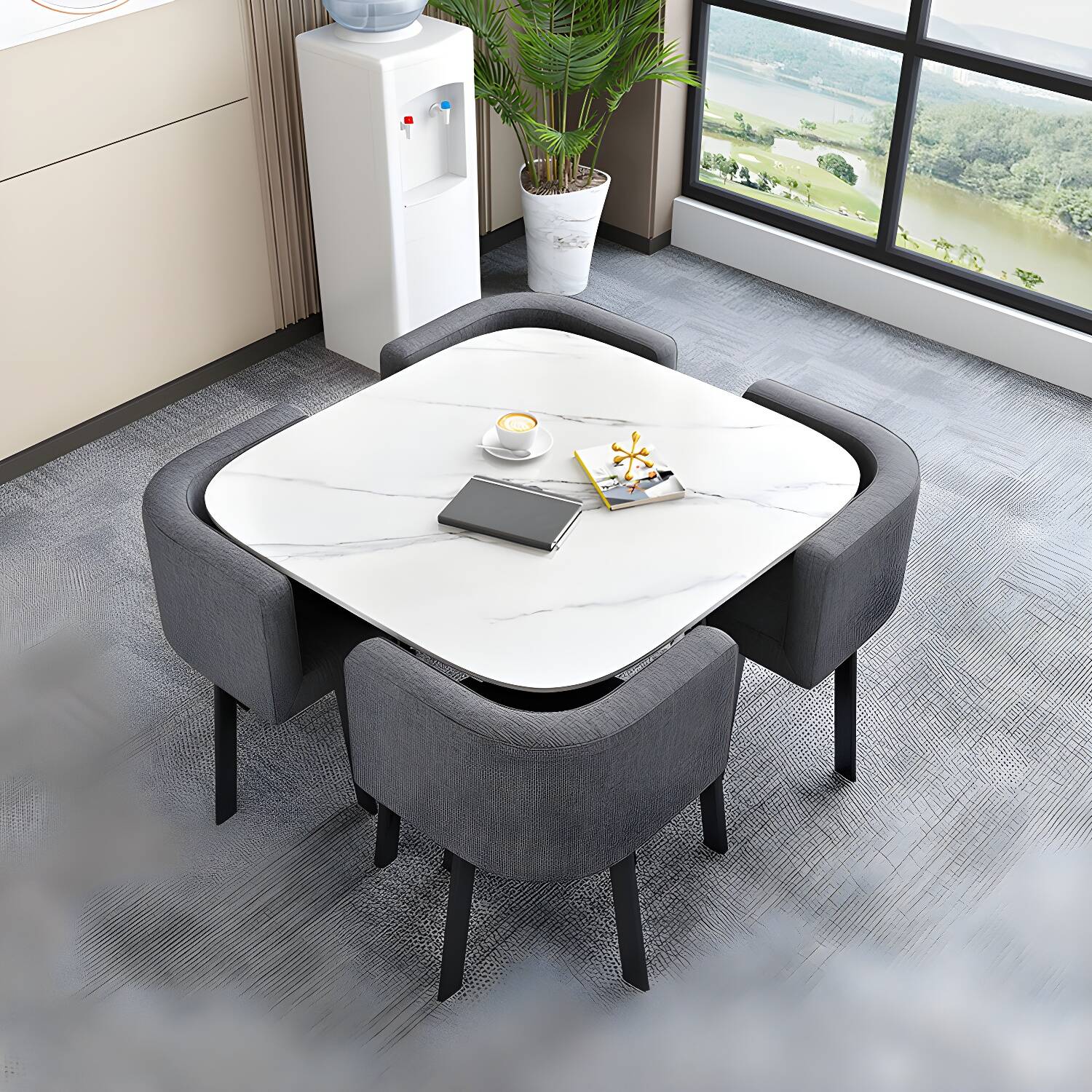 5 Piece Square Shape Sintered Stone Top Dining Room Table Set