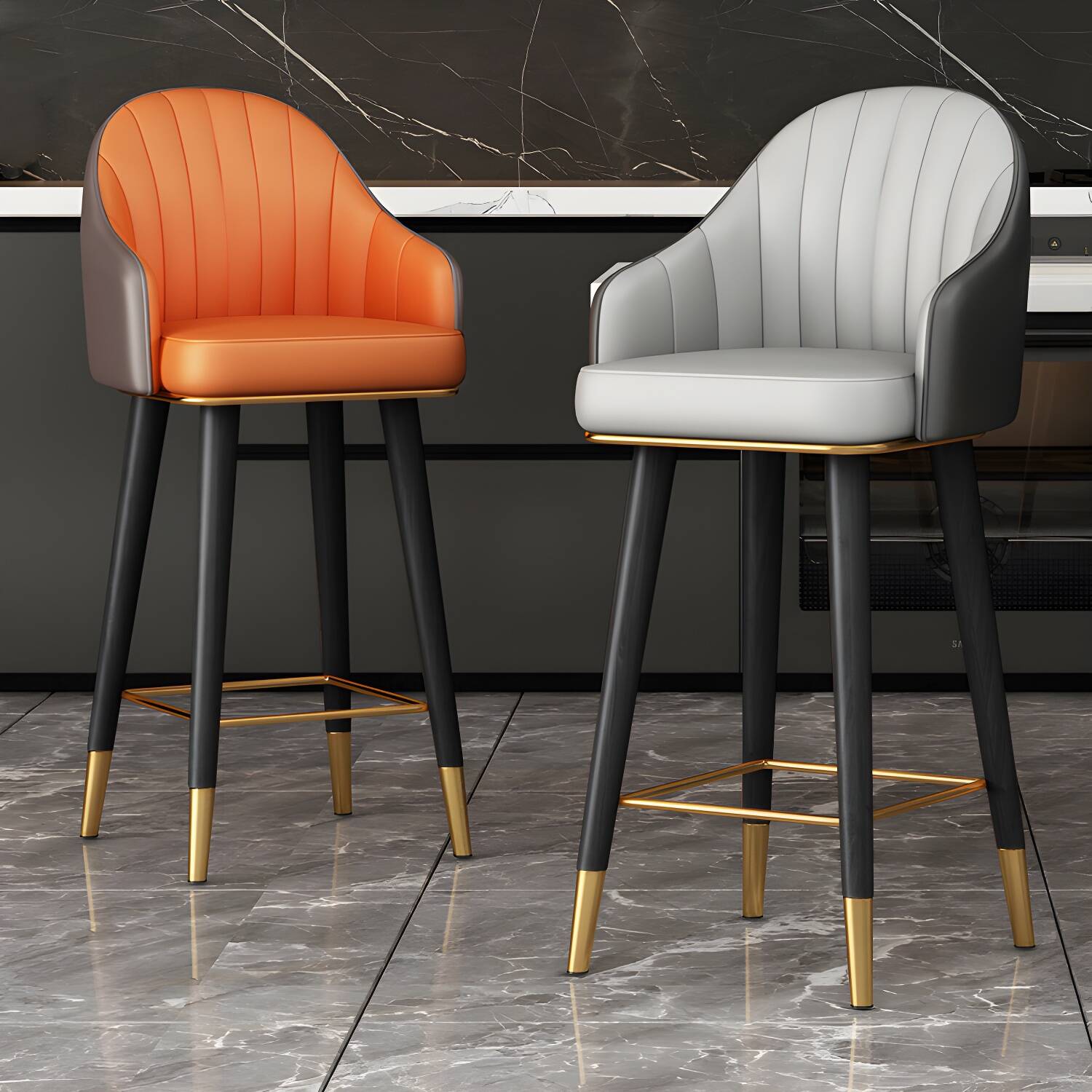 Glam Faux Leather Indoor Counter and Bar Stool with Steel Legs