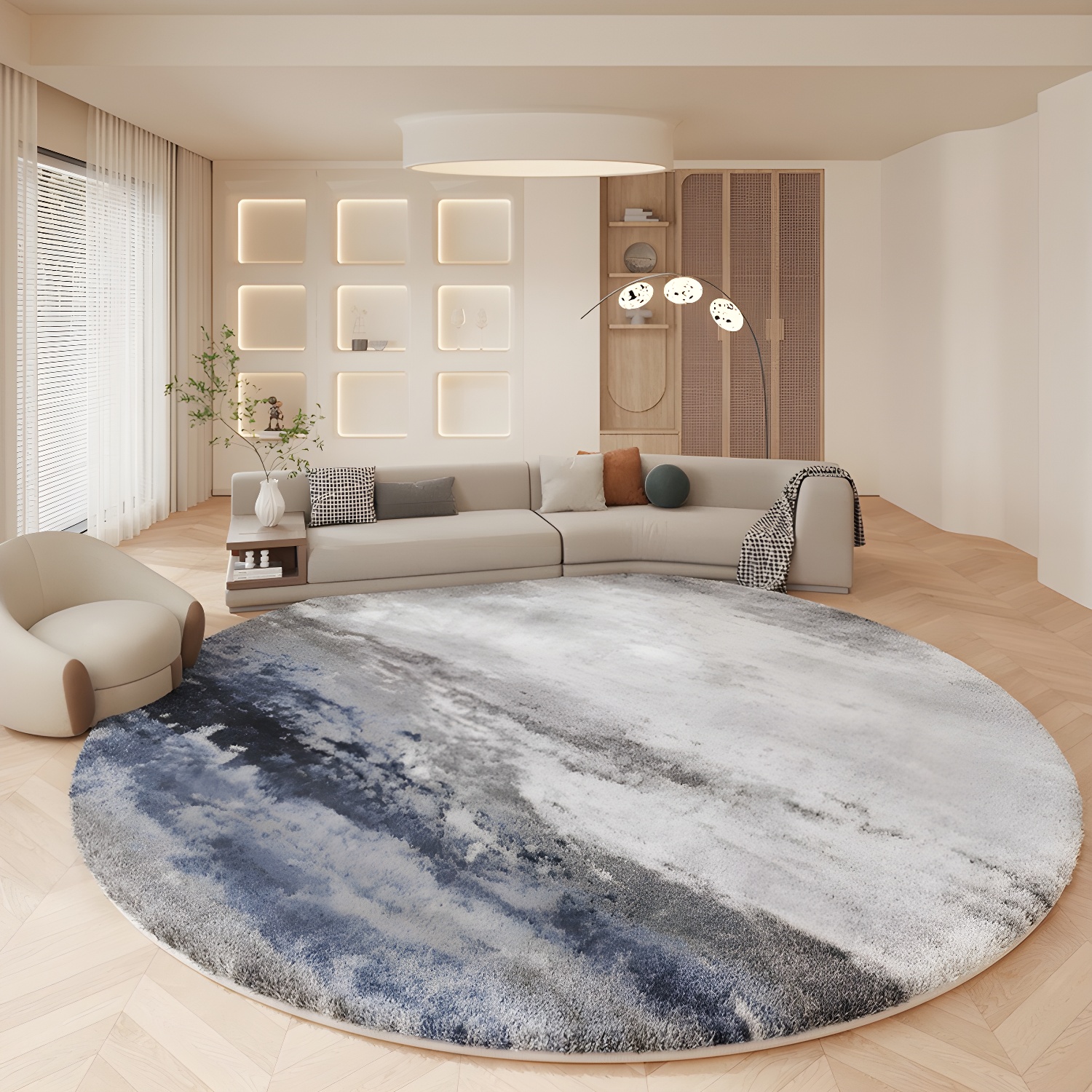 Abstract Print Pet Friendly Lambswool Modern Round Living Room Area Rug