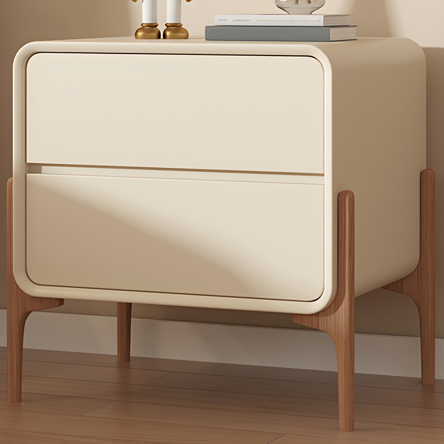 Wood Scandinavian 2 Drawer Accent Table Nightstand with Legs