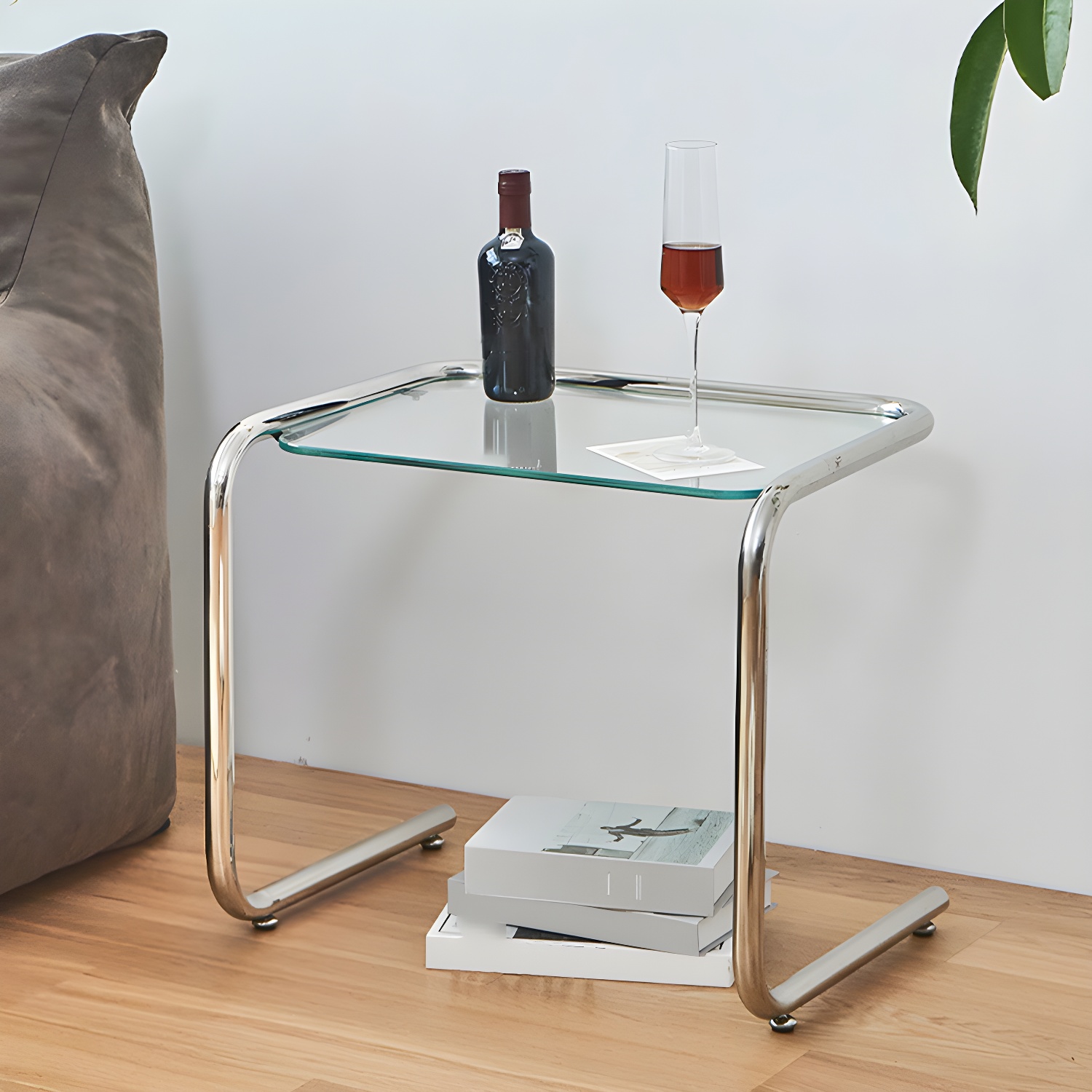 Glass Top Modern Rectangular End Slide Table for Living Room