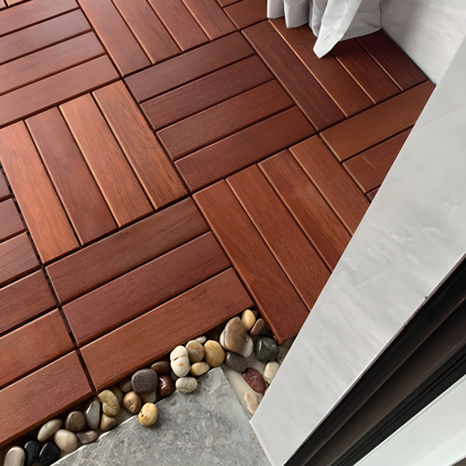 Click Lock Contemporary Square Water Resistant Hardwood Deck Tiles