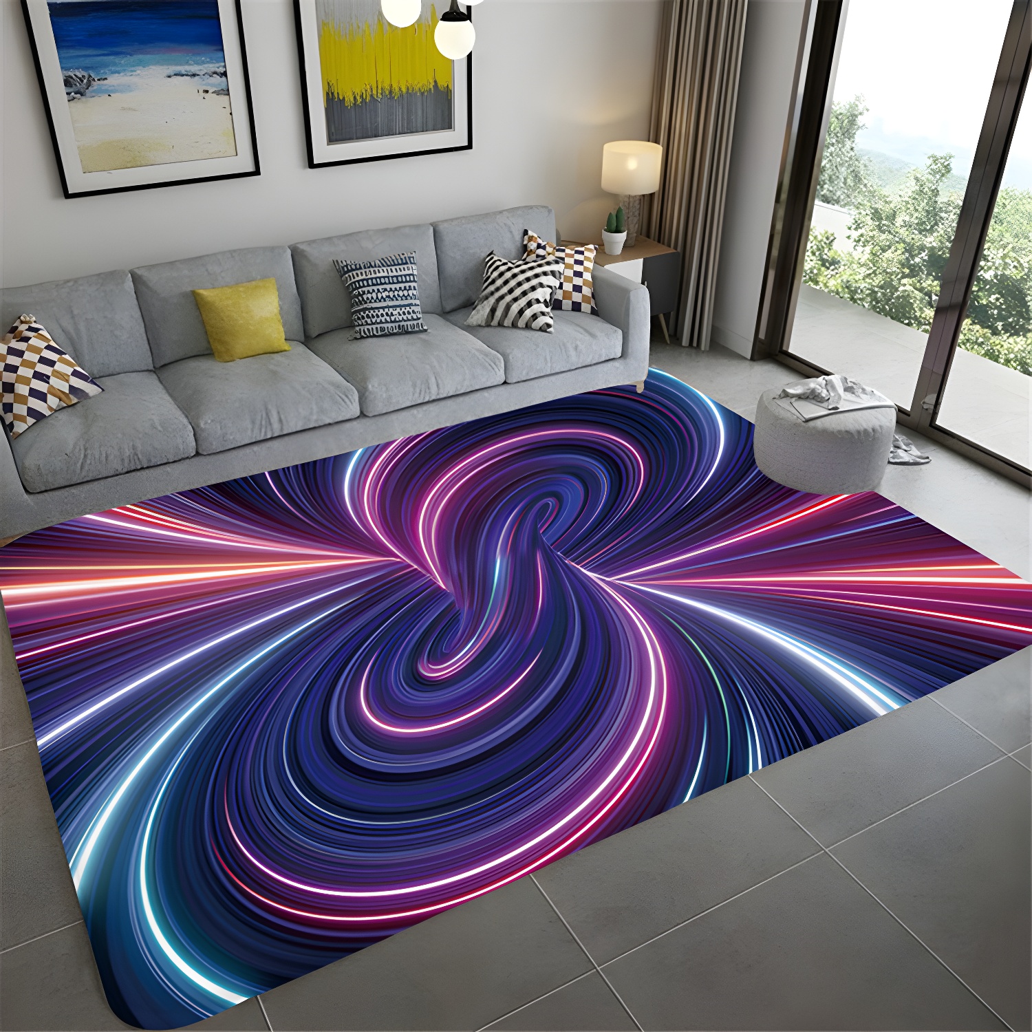 3D Vision Vortex Rug Polyester Non-slip Indoor Rug for Living Room