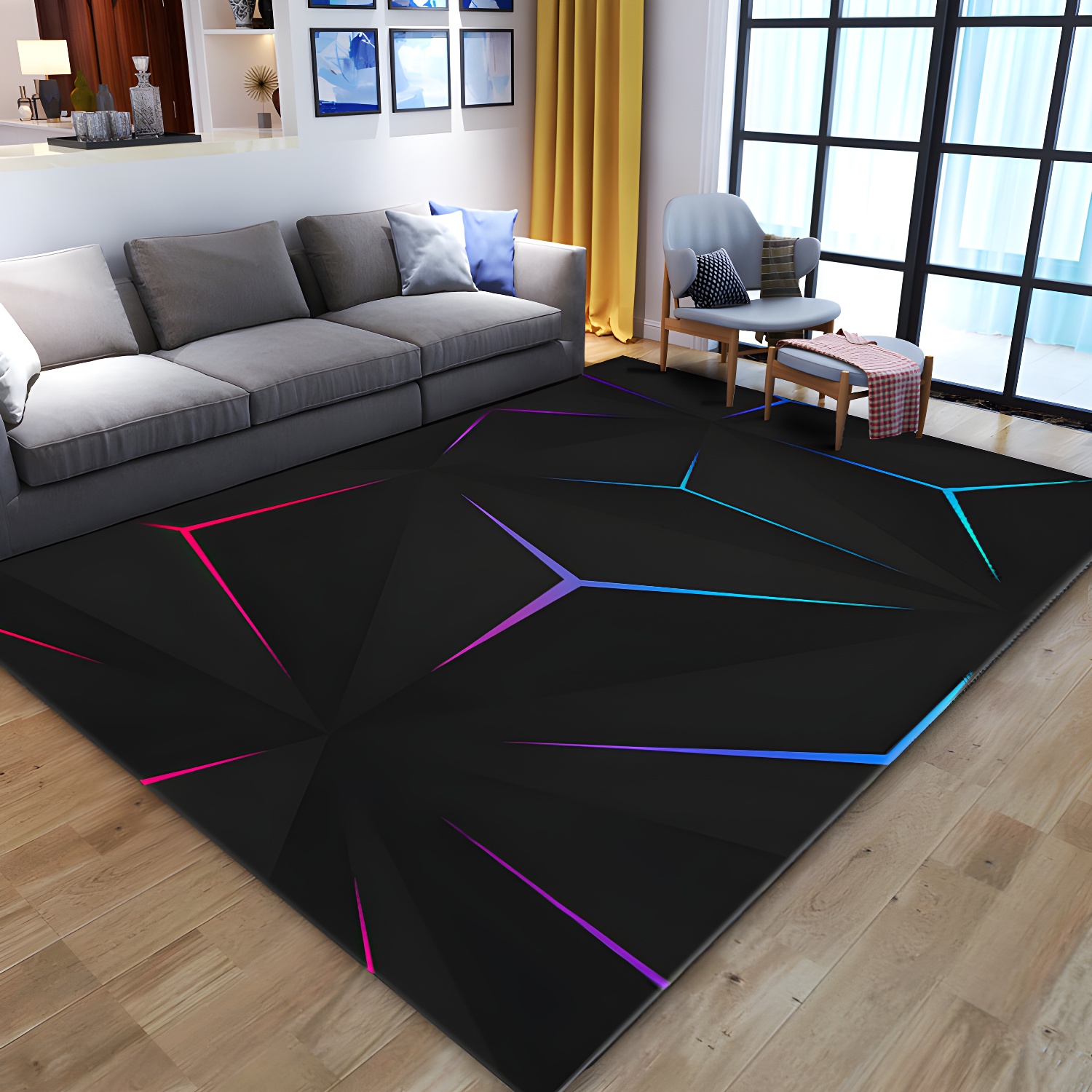 3D Stereo Geometry Rug Non-slip Indoor Rug for Living Room and Bedroom