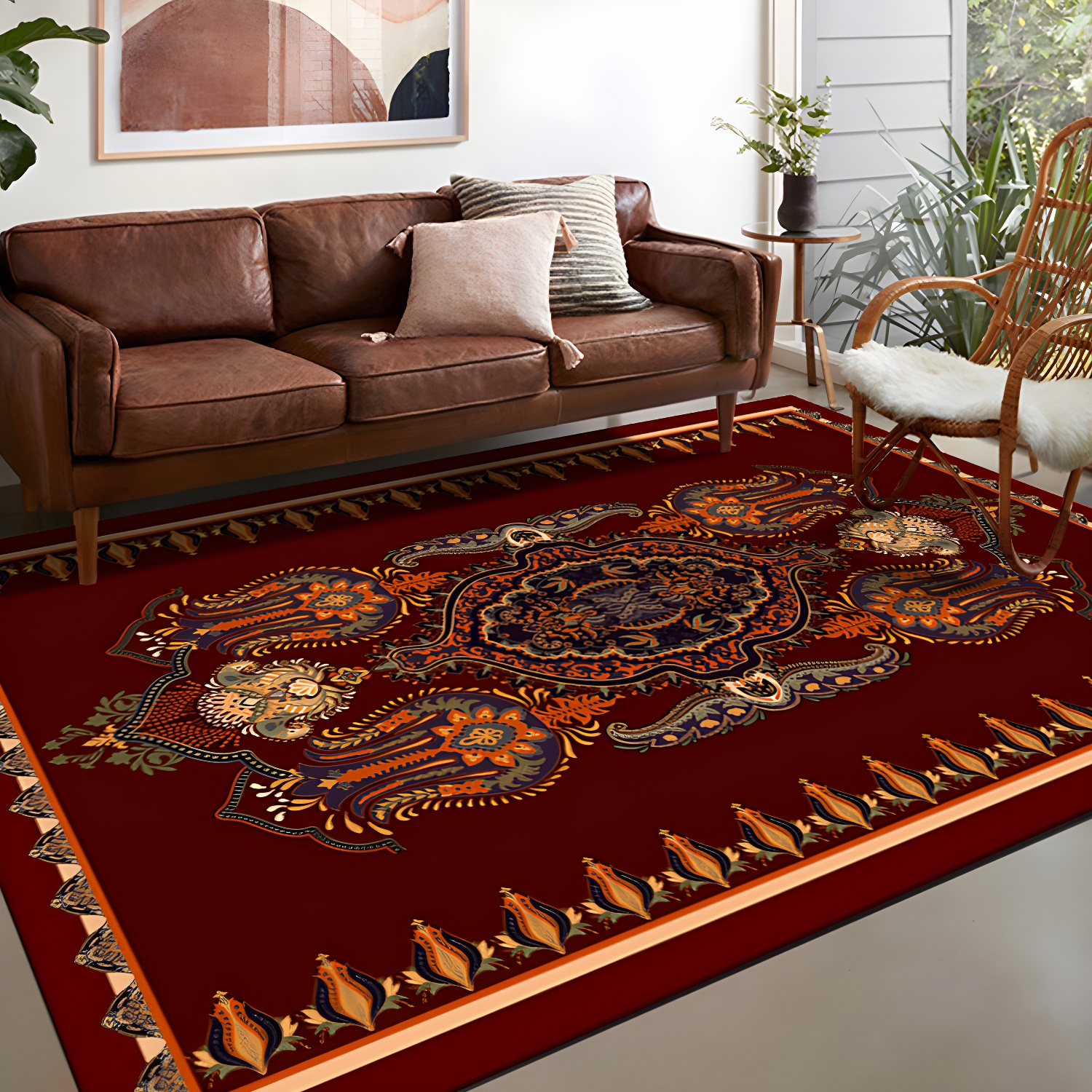 Turkish Vintage Rug Anti-slip Indoor Area Carpet for Bedroom and Living Room