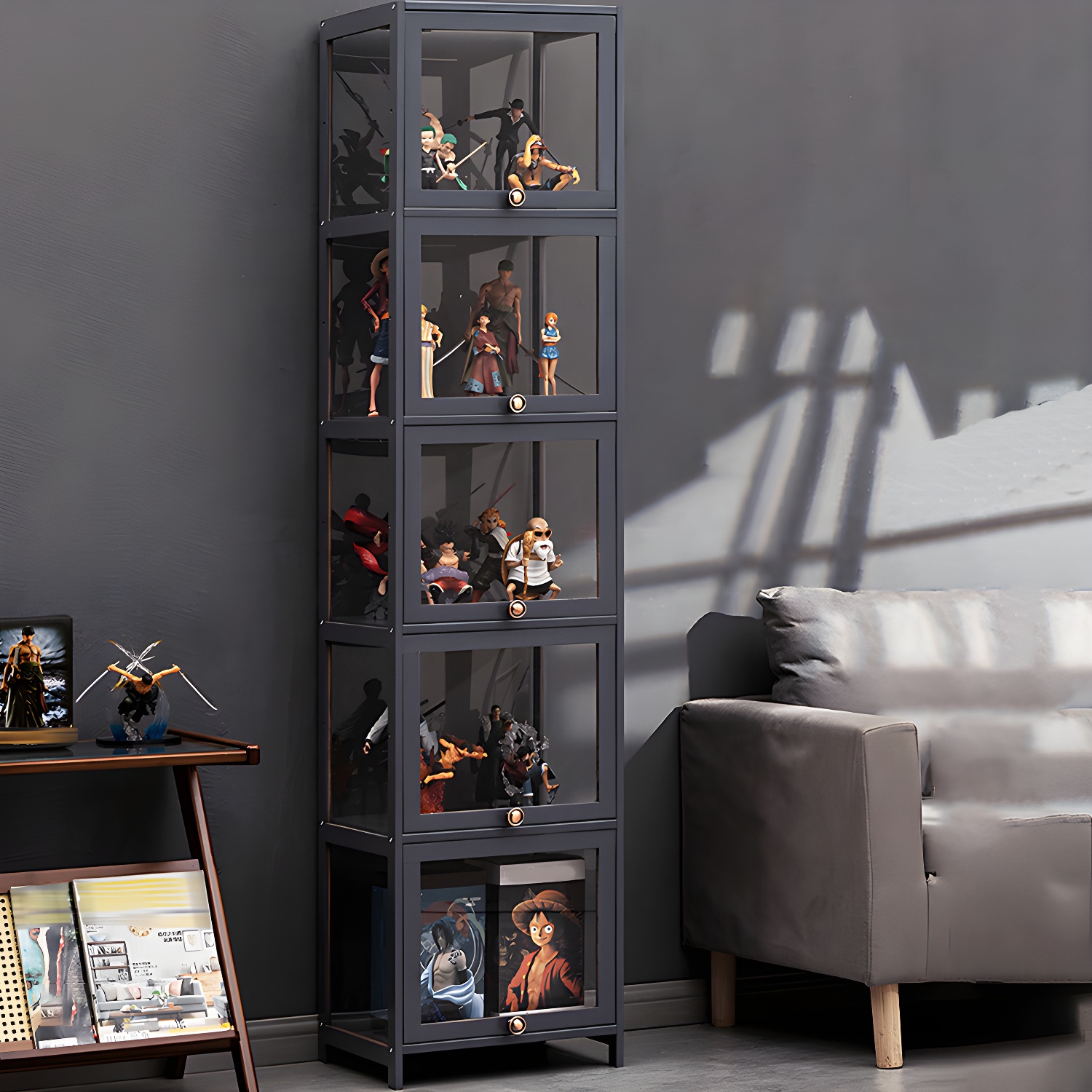 Grey Modern Living Room Bamboo Curio Cabinet with Acrylic Door