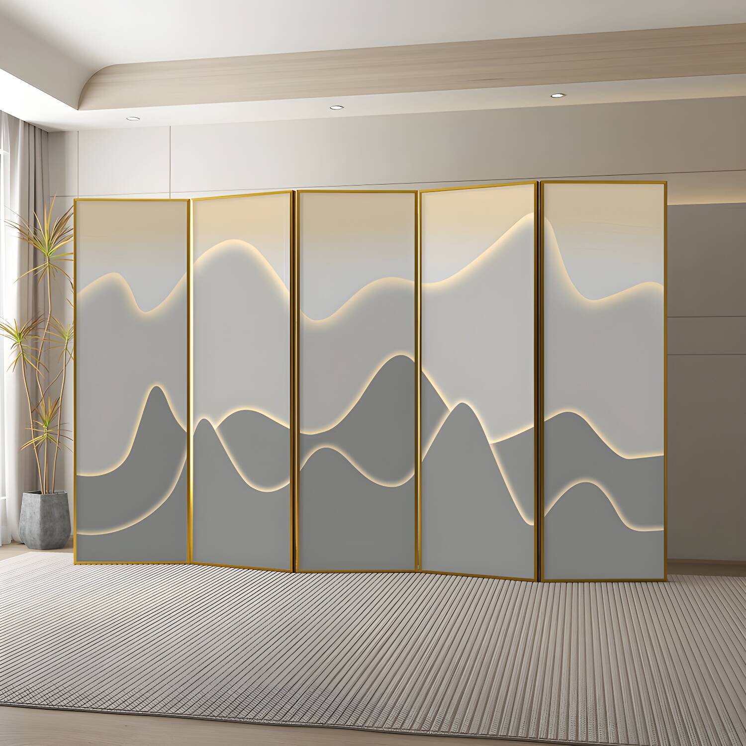 Scandinavian Indoor Use Only Gray Aluminum Room Divider Screen