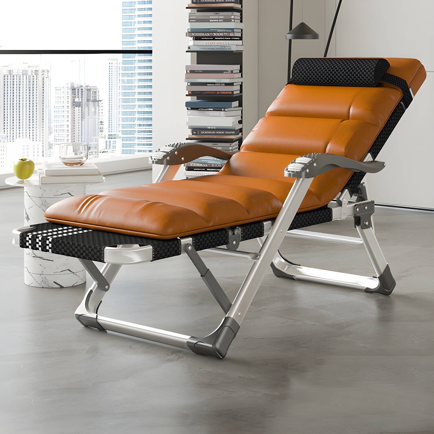 Modern 26.37" Wide Metal Frame Faux Leather Folding Standard Recliner Chair