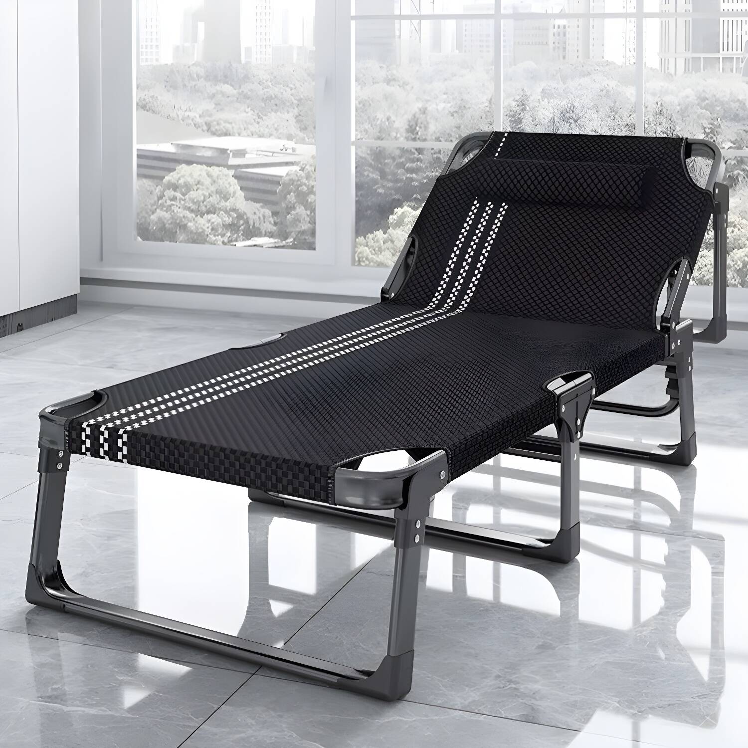 Modern 25.39" Wide Iron Frame Folding Standard Recliner Chair