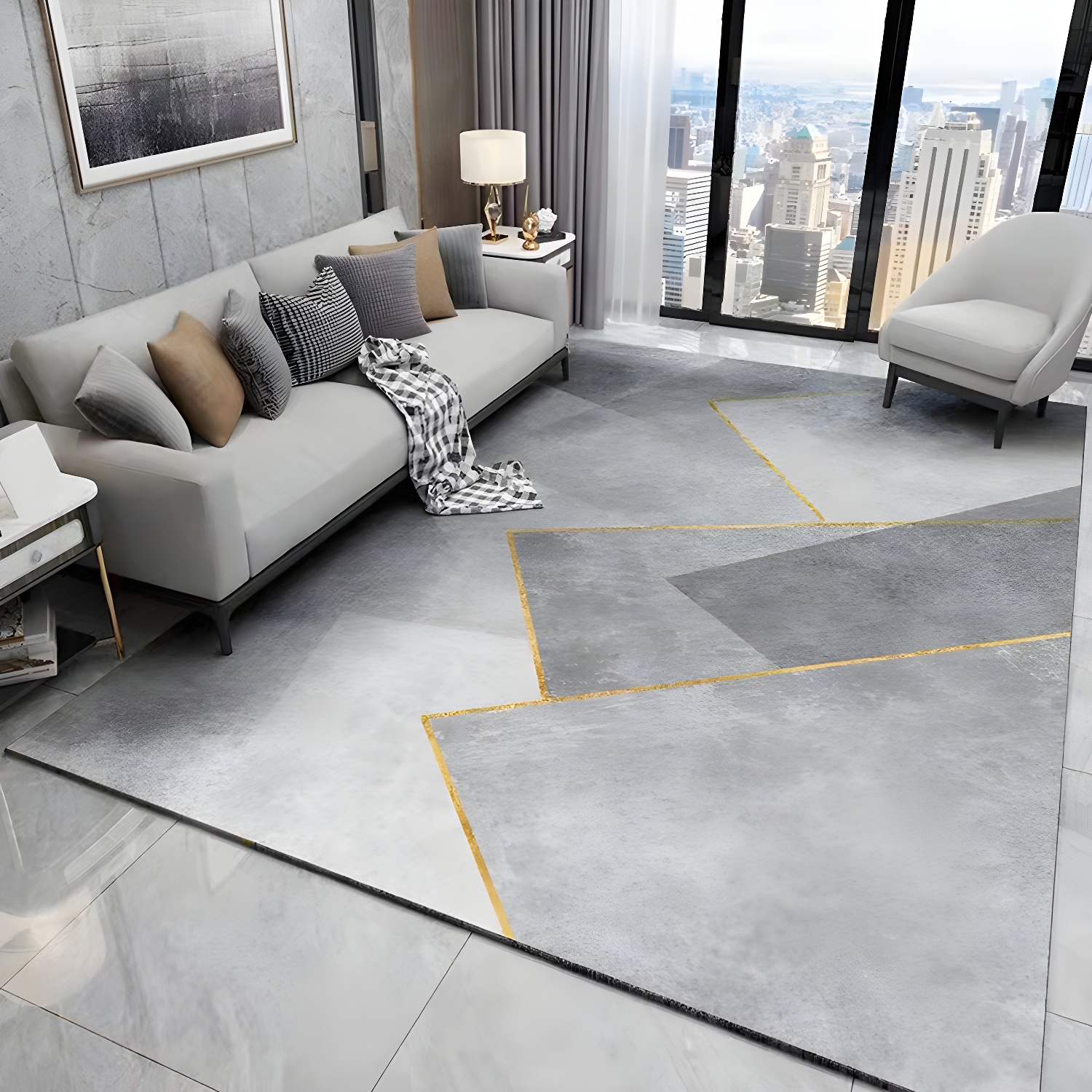 Modern Minimalist Rug Indoor Stain Resistant Rug for Living Room and Bedroom