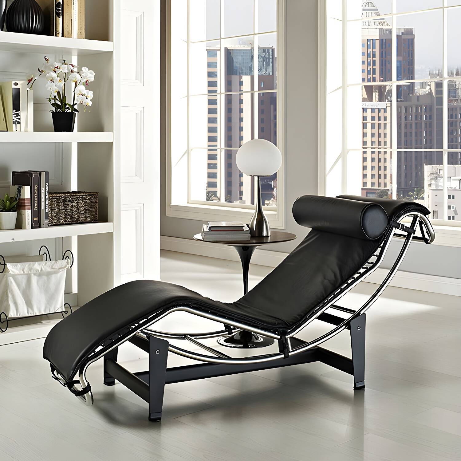 Genuine Leather Standard Recliner with Black Metal Base Contemporary Style