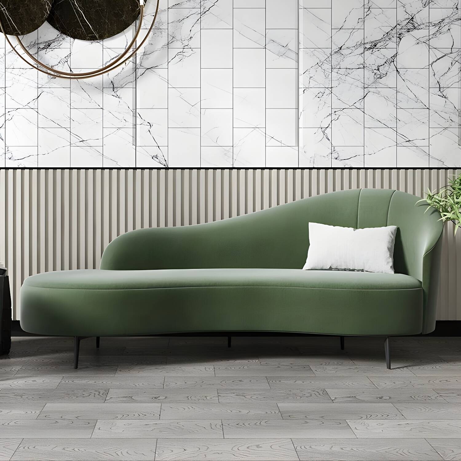 32" Wide Scandinavian Velvet Solid Wood Upholstered Chaise with Pillow