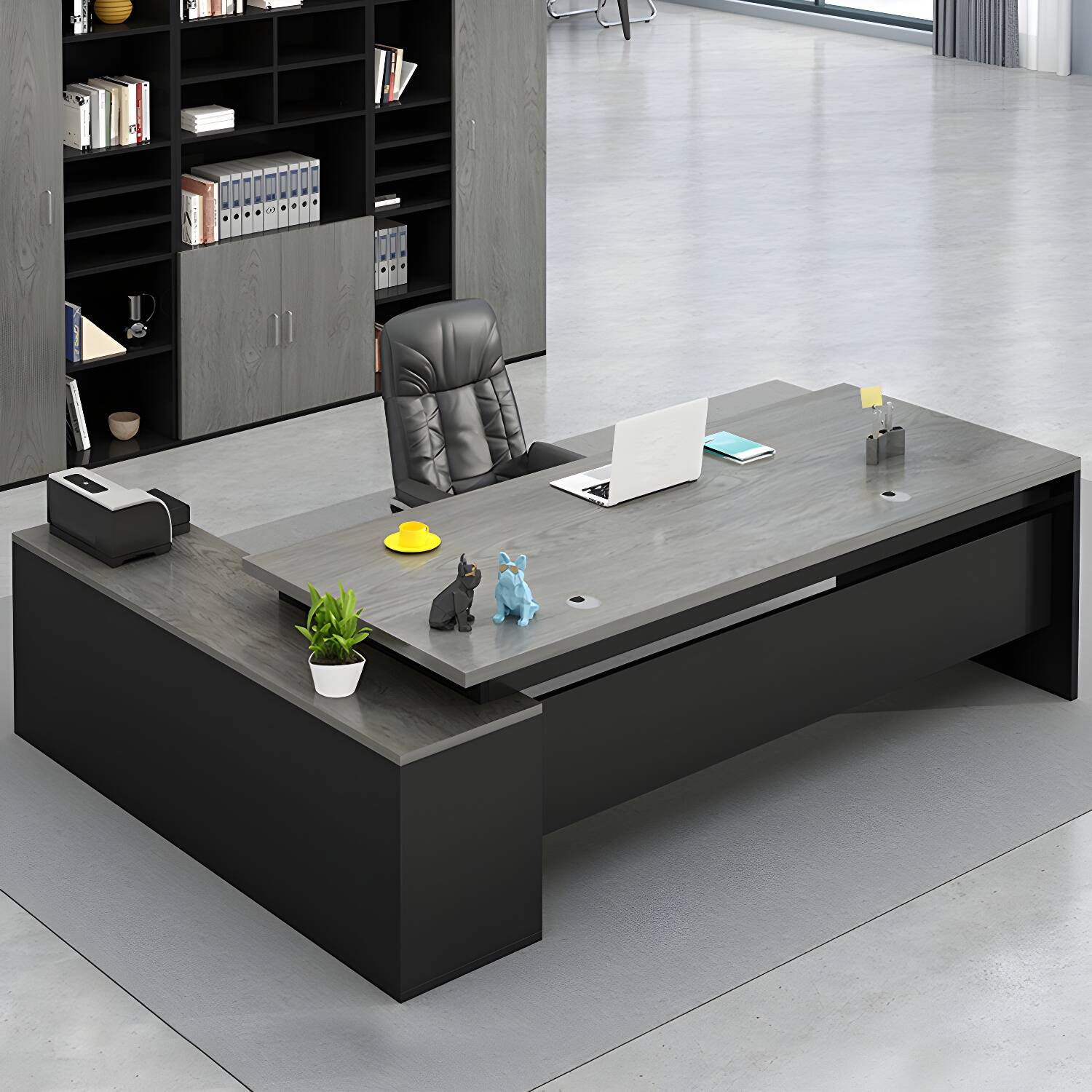 Contemporary Pedestal Base Office Desk with with File Cabinet