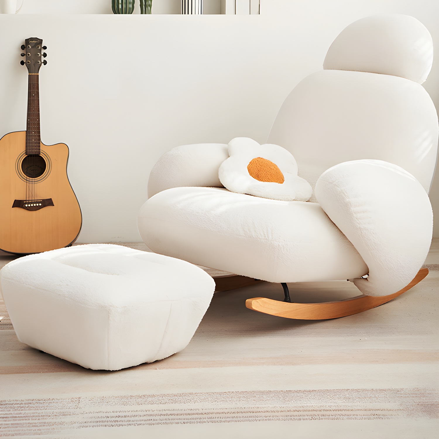 37" Wide Solid Wood Upholstered Rocking Accent Chair with Legs