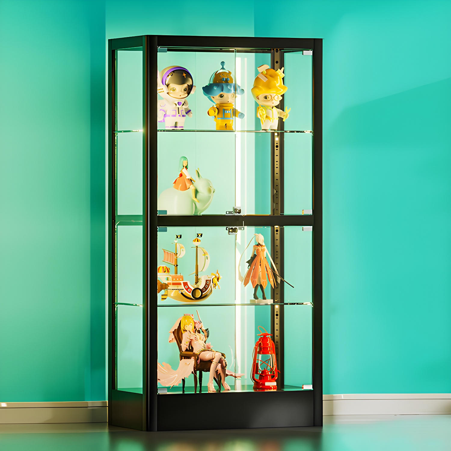 Contemporary Metal and Tempered Glass Curio Cabinet with Lighting