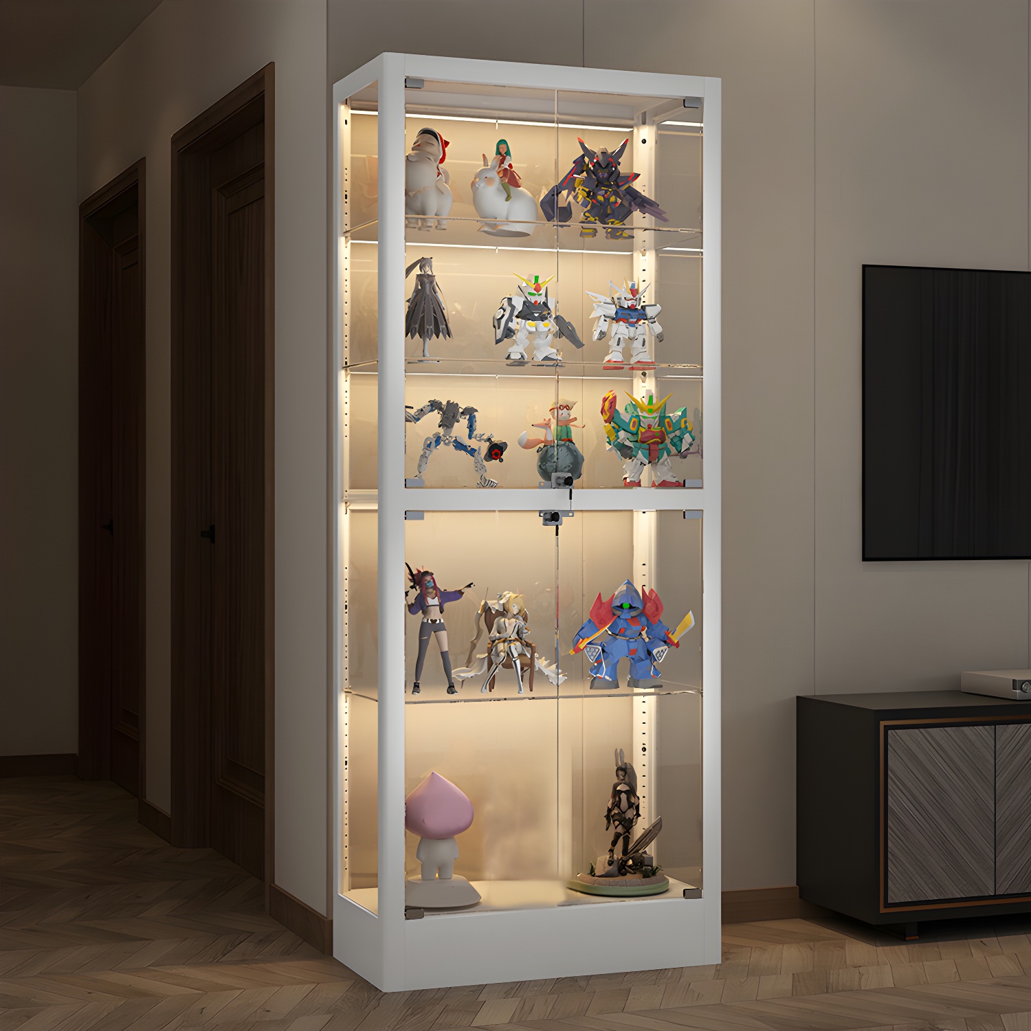 Contemporary Metal and Tempered Glass Curio Cabinet with Locking