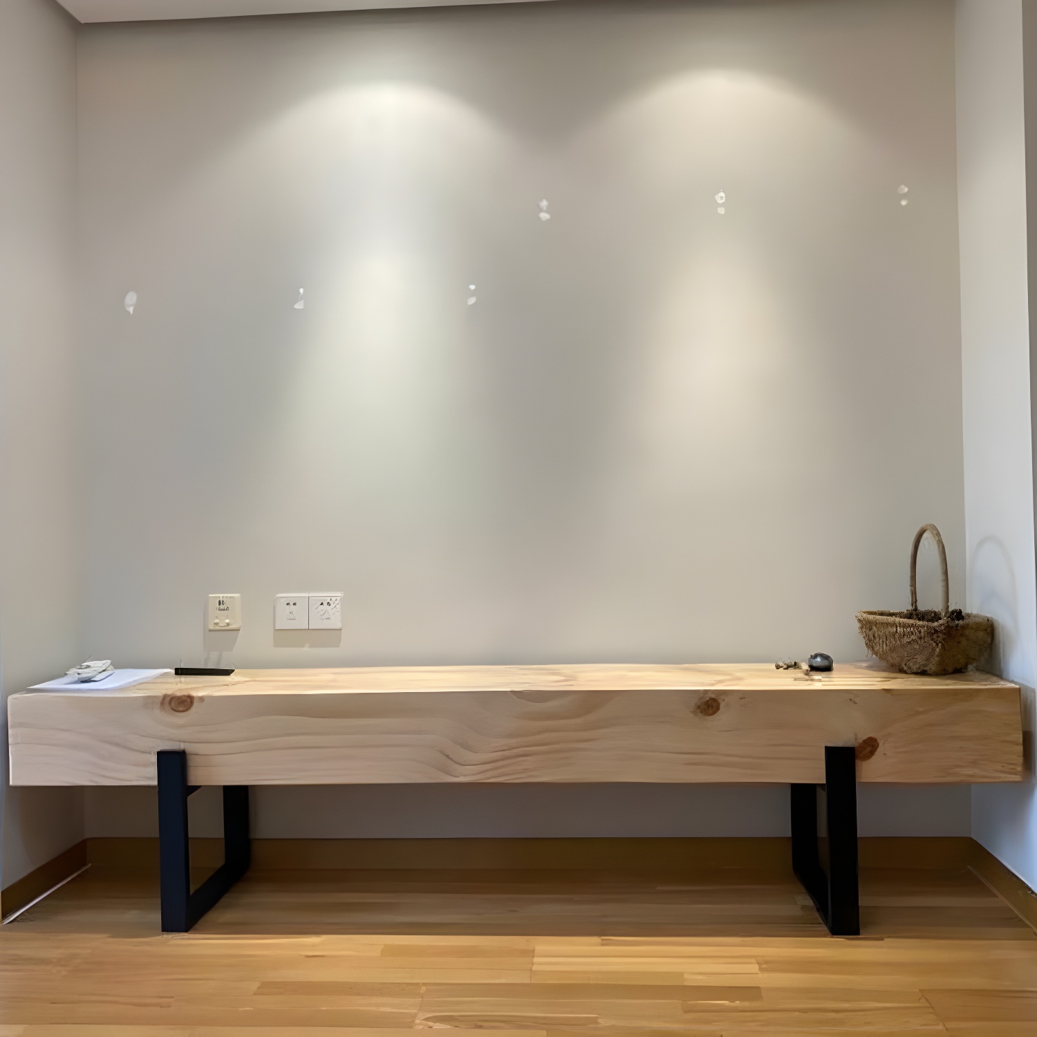 Wood and Metal Modern Home Solid Colour Bench with Metal Legs