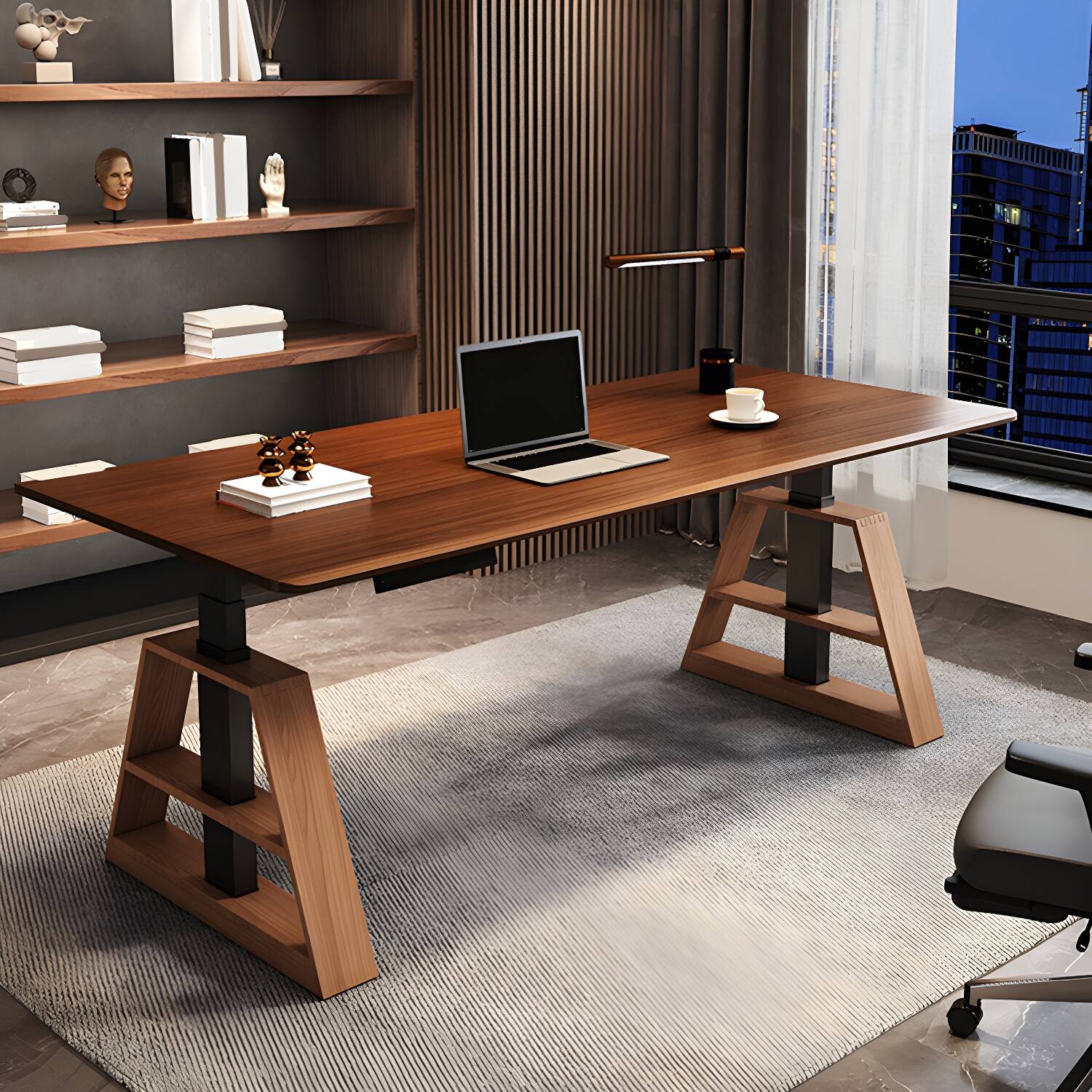Modern Highlight Adjustable Standing Desk in Brown and Black Shape in Rectangle for Study Room