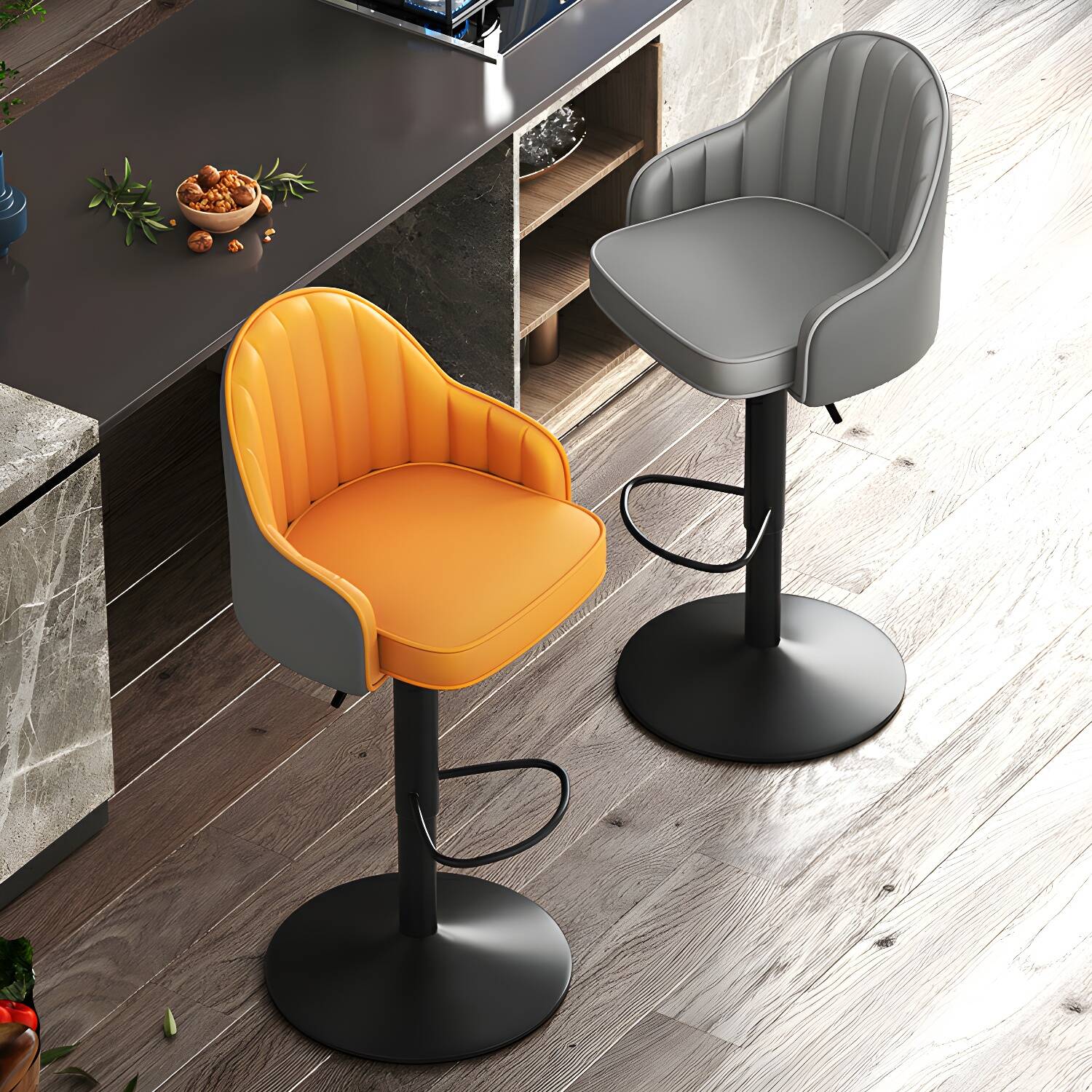 Modern Adjustable Height Swivel Low Back Dining Stool with Footrest