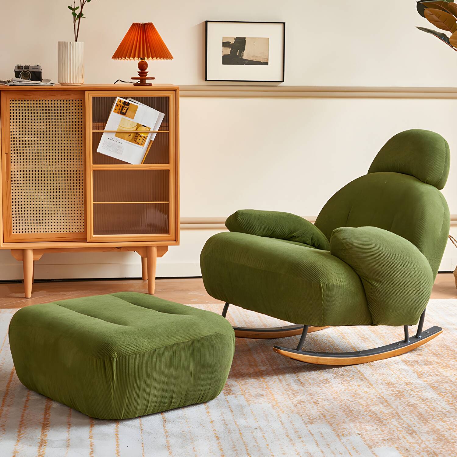 Rocking Accent Chair Solid Wood Contemporary Living Room Spindle