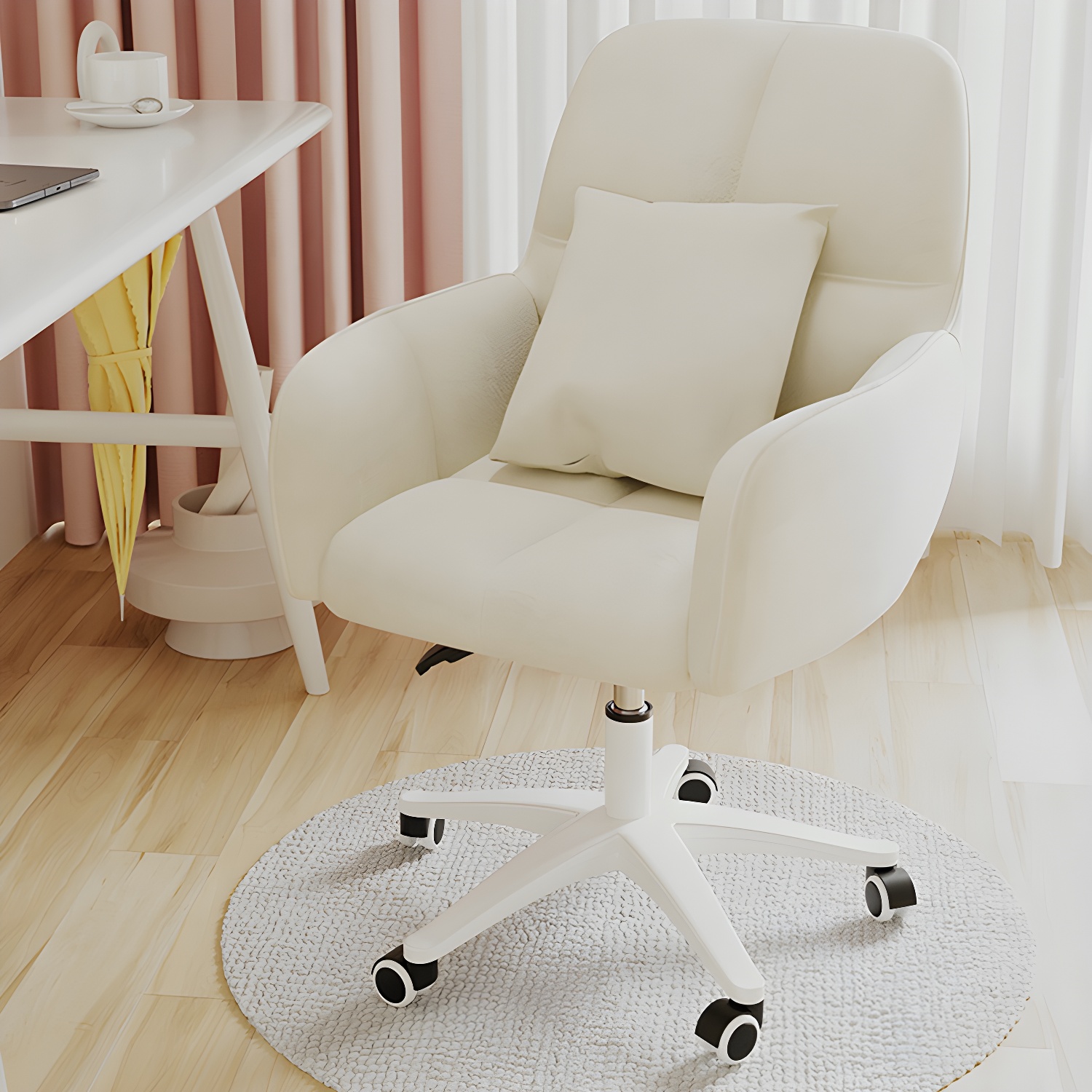 High Back Upholstered Office Desk Chair with Fixed Arms and Adjustable Seat Height