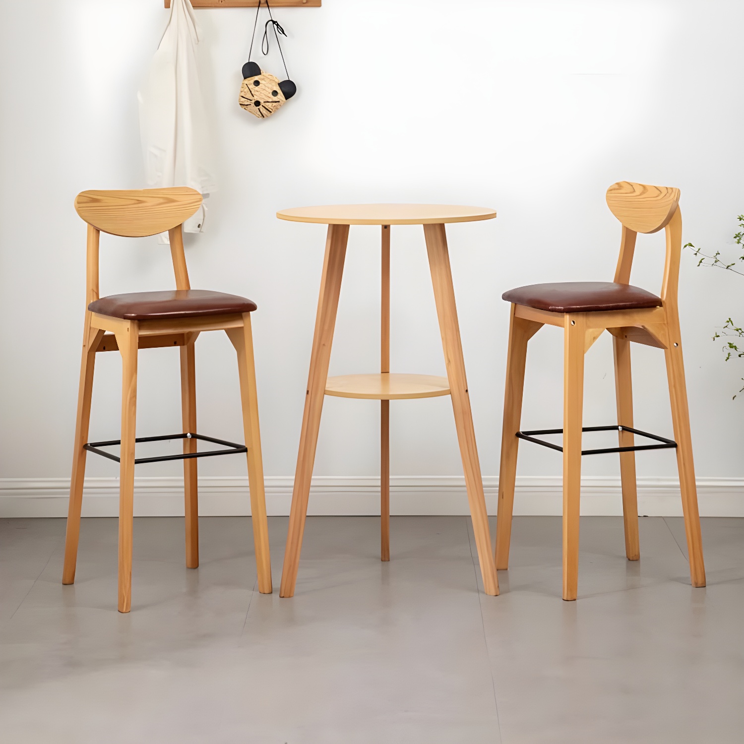 Contemporary Round Wooden Bar Table with Storage for Small Places