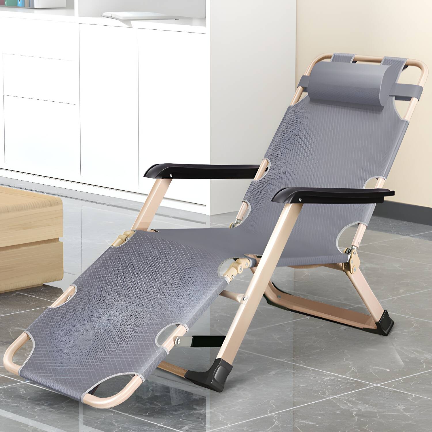 Standard Folding Recliner Contemporary Style in Metal with Position Lock Back